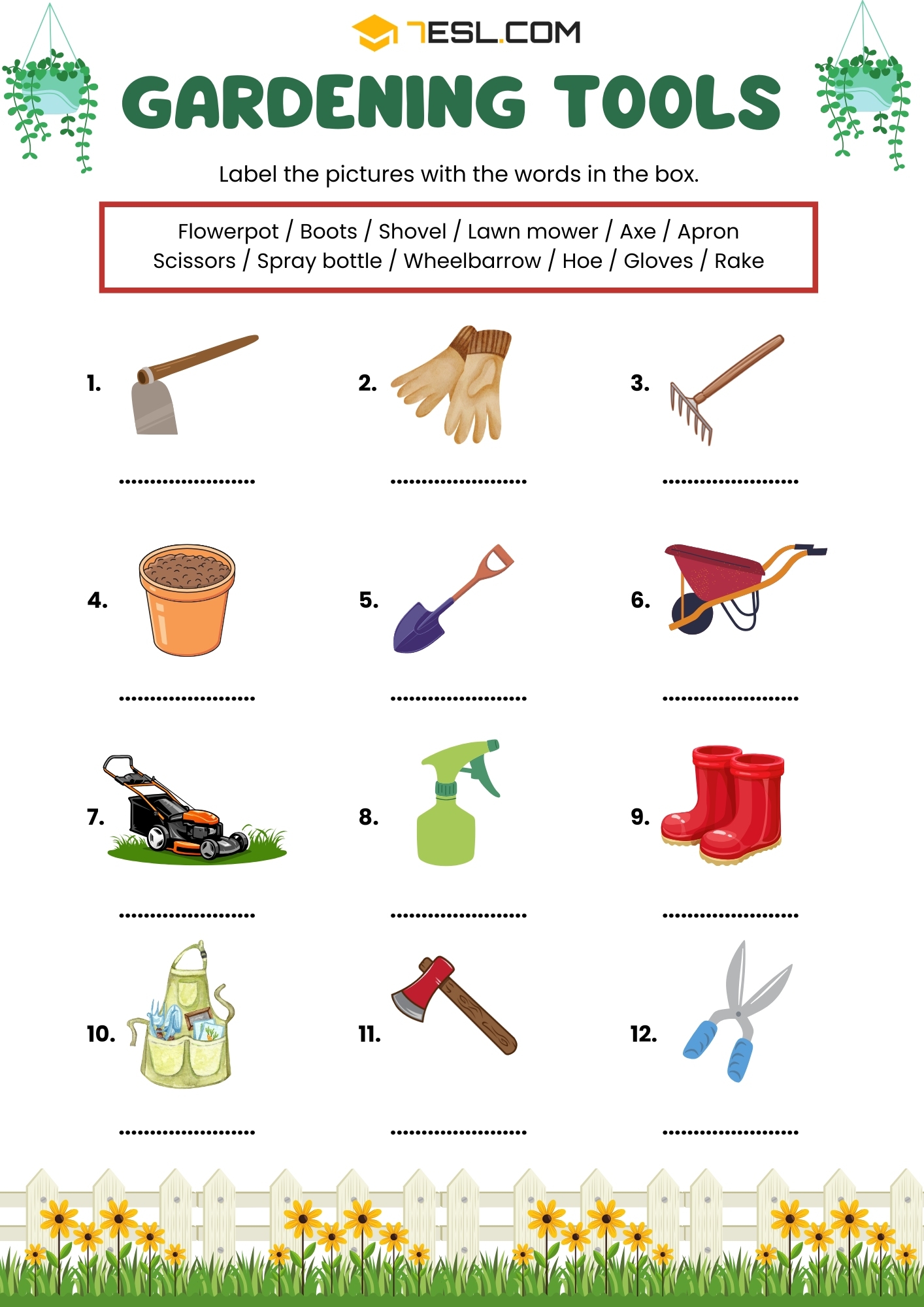 Free Gardening Tools Worksheets For Kids Printable PDF 7ESL Free Gardening Tools Worksheets For Kids Printable PDF 7ESL