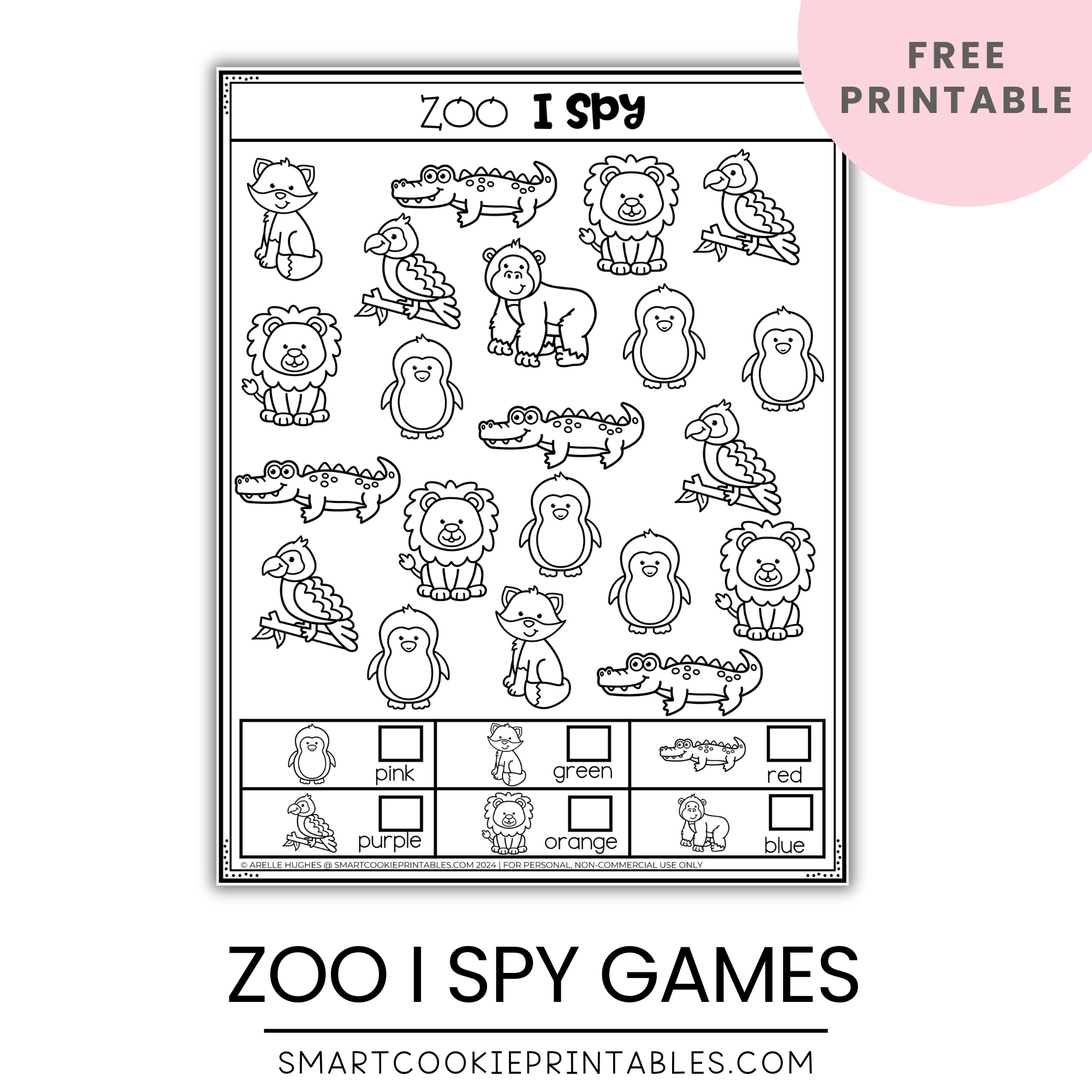 Free I Spy Zoo Animals Printables 3 Versions Smart Cookie Printables