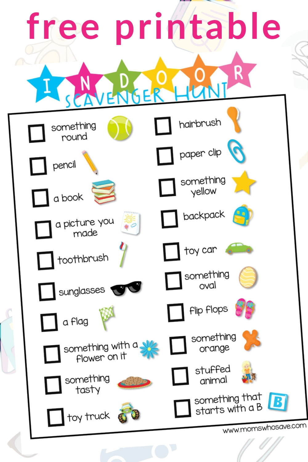 Free Indoor Scavenger Hunt List Printable 20 Things For Kids To Find MomsWhoSave Free Indoor Scavenger Hunt List Printable 20 Things For Kids To Find MomsWhoSave