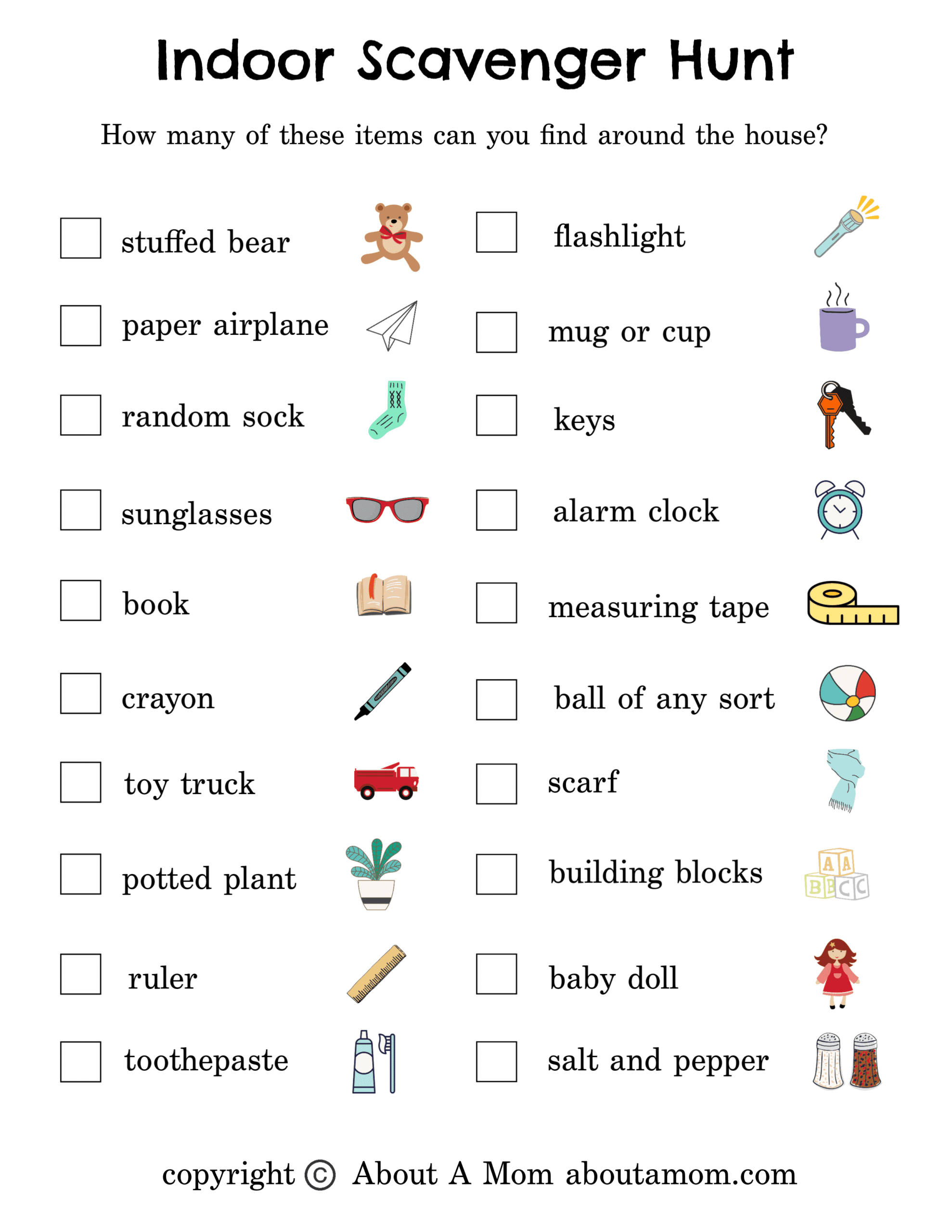 Free Indoor Scavenger Hunt Printable About A Mom