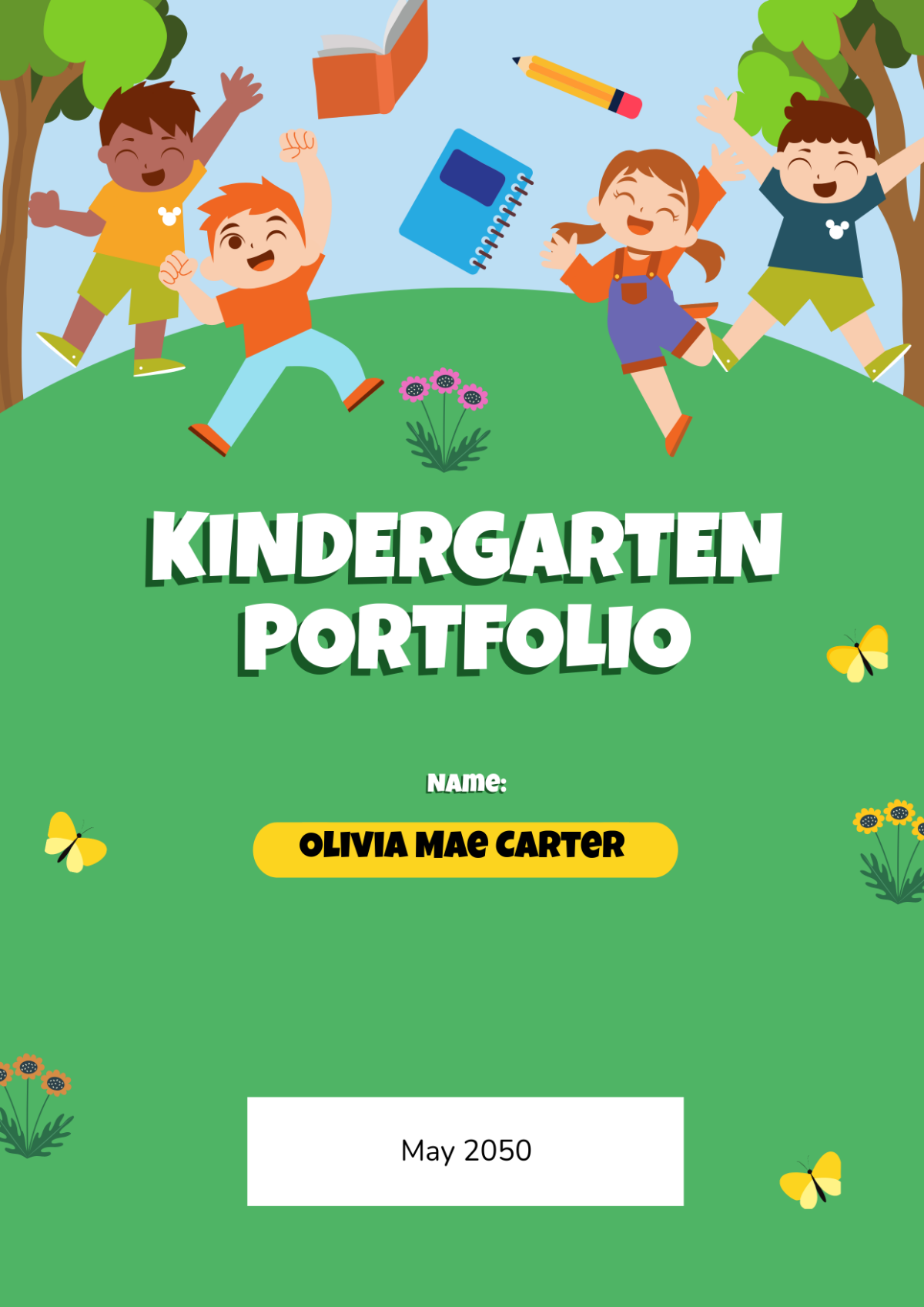 Free Kindergarten Portfolio Cover Page Template To Edit Online