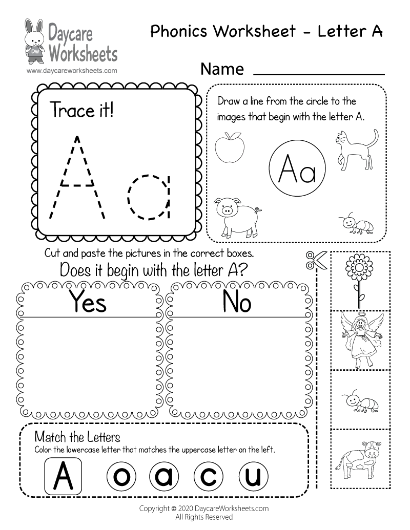 Free Letter A Phonics Worksheet For Preschool Beginning Sounds