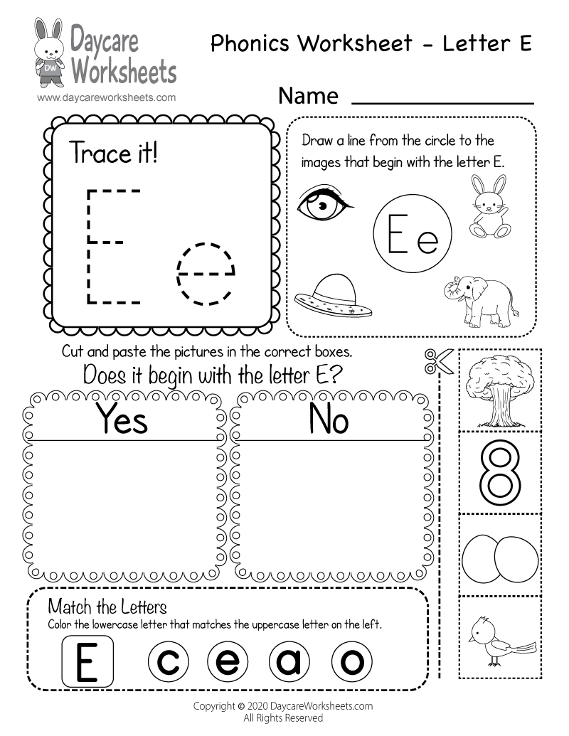 Free Letter E Phonics Worksheet For Preschool Beginning Sounds
