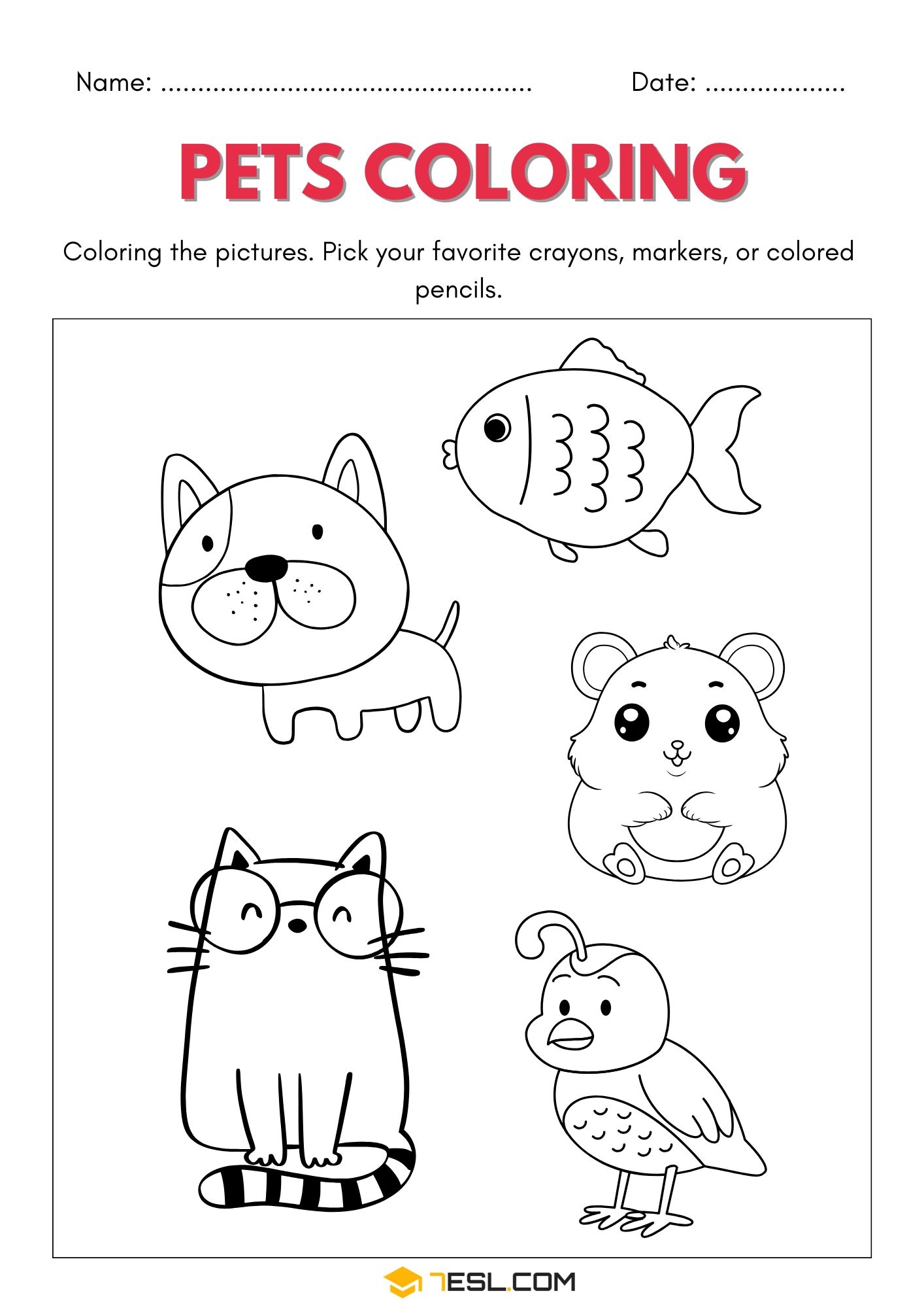 Free Pet Animals Worksheets For Kids Printable PDF 7ESL