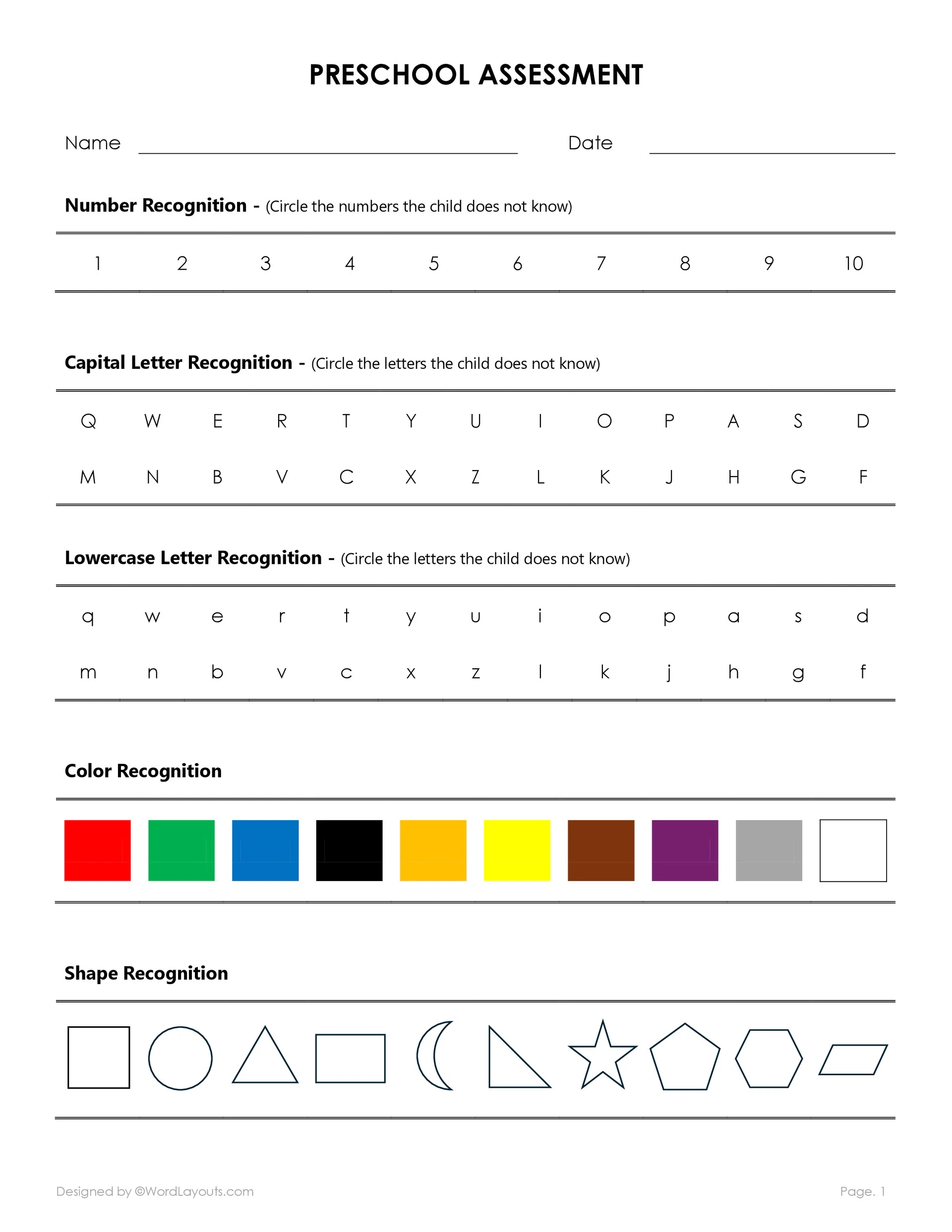 Free Pre School Assessment Templates WordLayouts