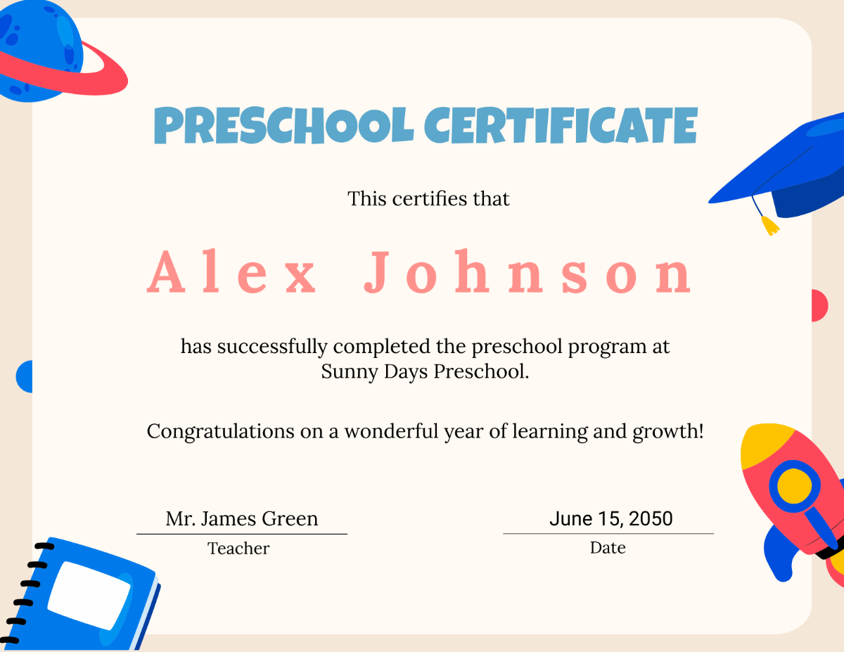 Free Preschool Certificate Template To Edit Online