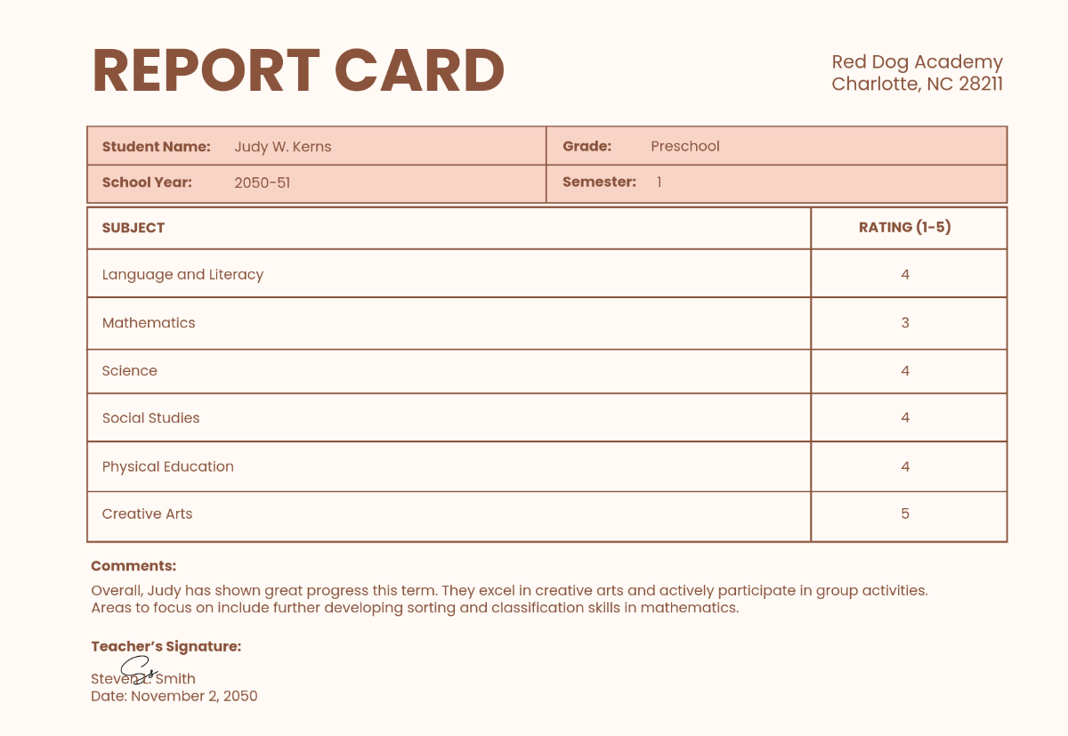 Free Preschool Report Card Template To Edit Online