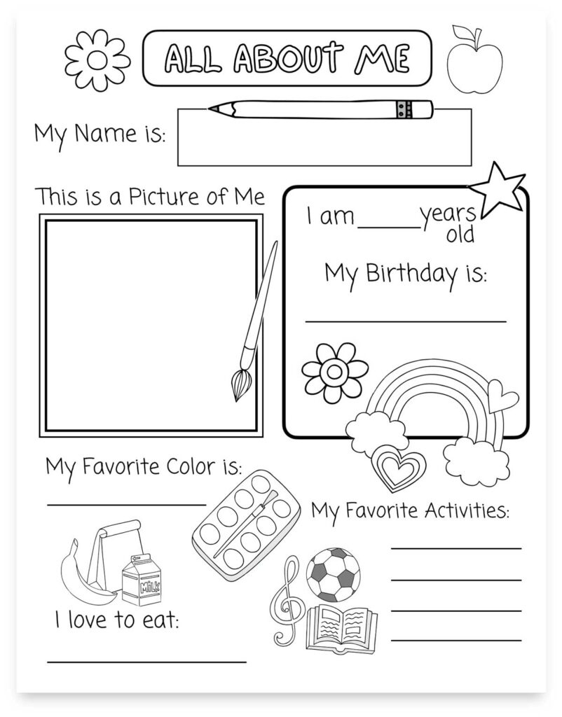 Free Printable All About Me Worksheet For Kindergarten Worksheets Library