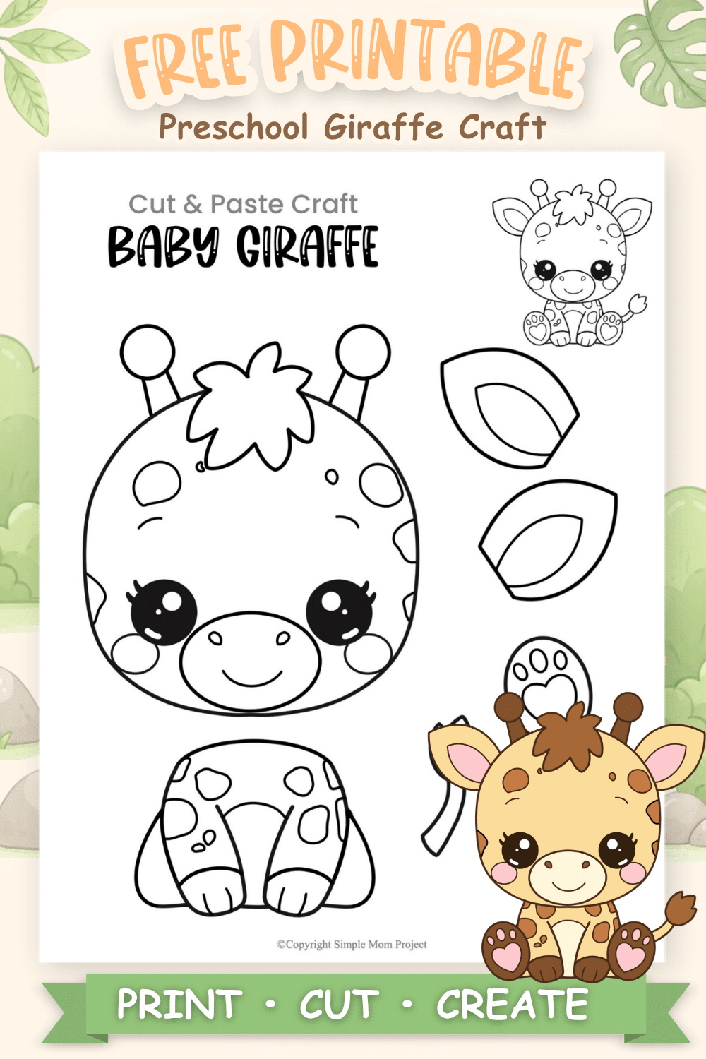 Free Printable Baby Giraffe Craft Template Easy Cut And Paste Activity For Kids Simple Mom Project