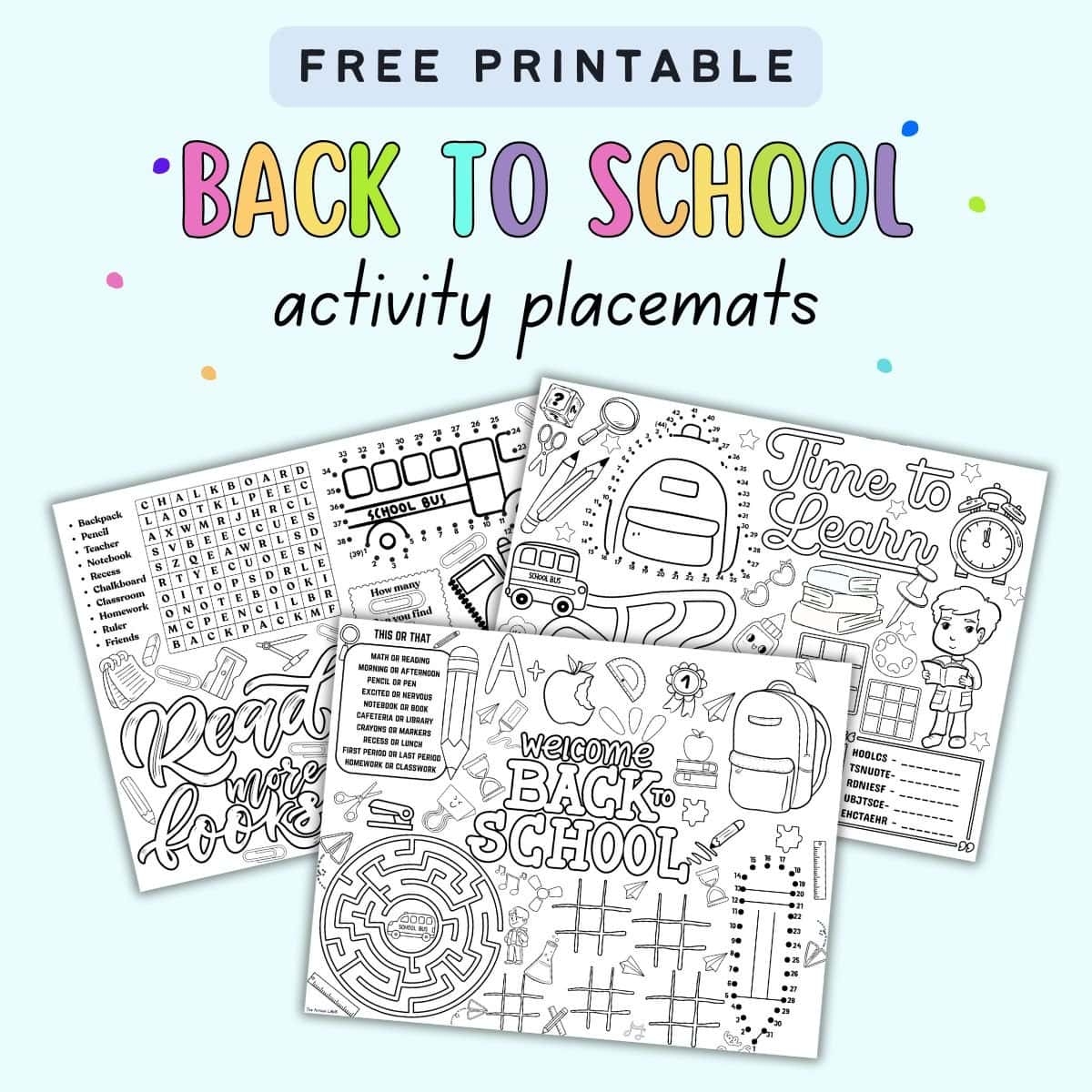 Free Printable Back To School Activity Placemats The Artisan Life