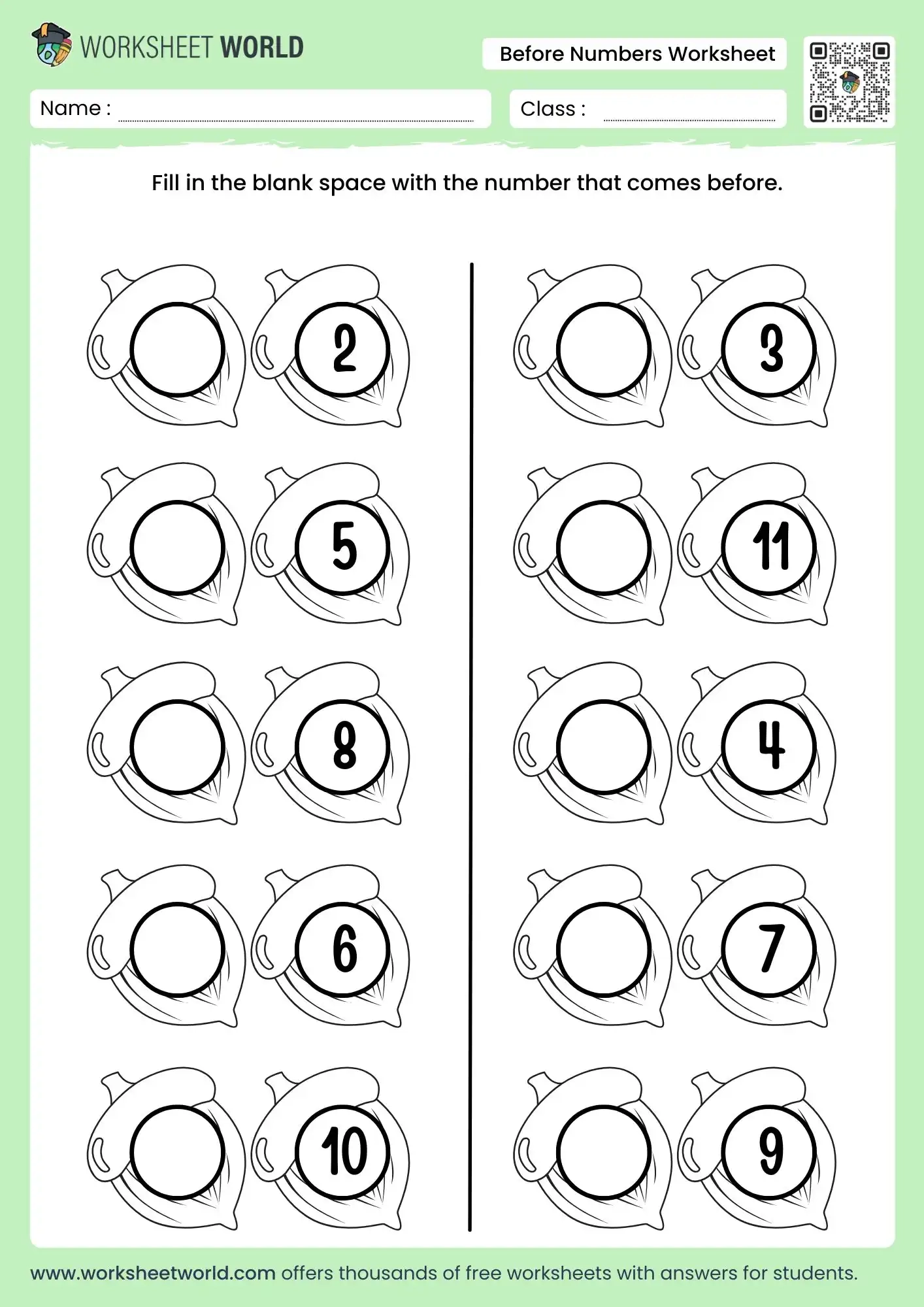 Free Printable Before Numbers Worksheet For Kindergarten Worksheet World