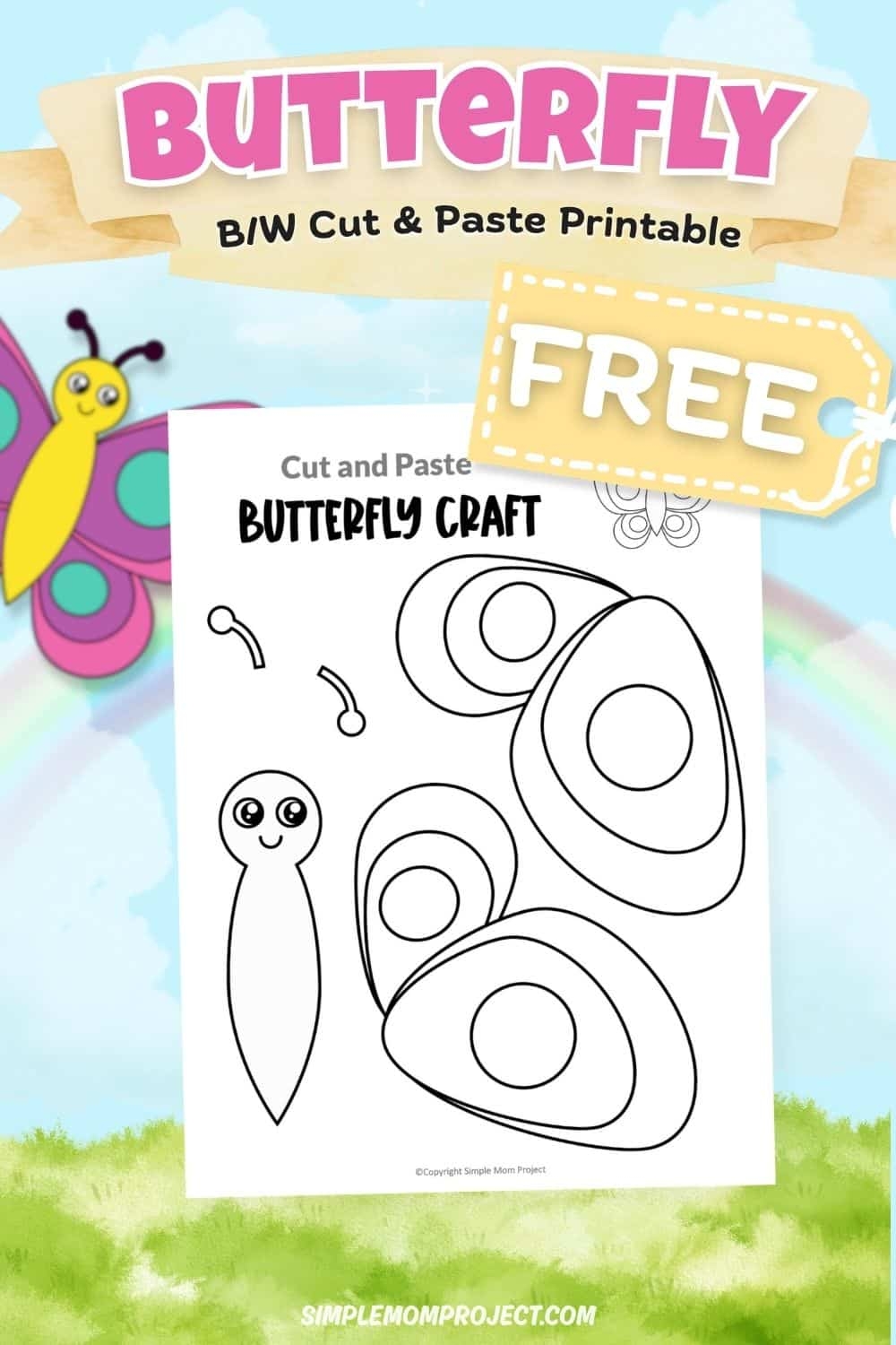 Free Printable Butterfly Craft Template Easy Cut And Paste Activity For Kids Simple Mom Project