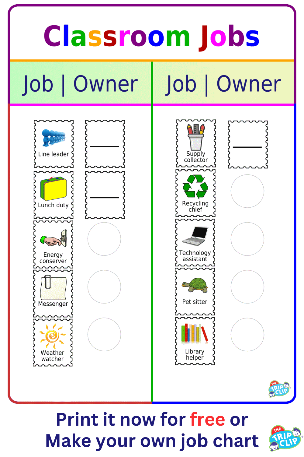 Free Printable Classroom Jobs Chart
