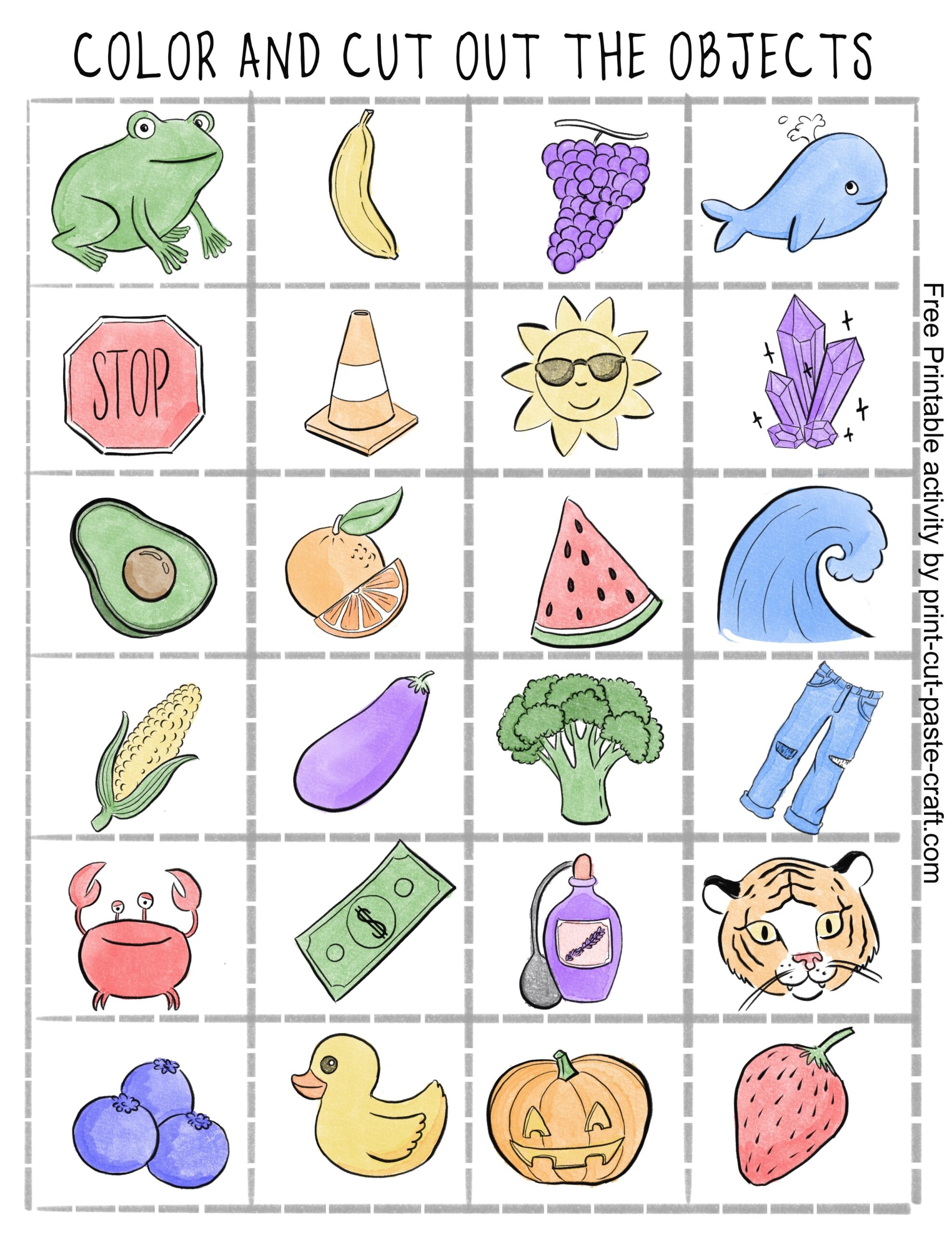 Free Printable Color Cut And Paste Activity Sorting Objects Food And Animals By Color Print Cut Paste Craft 