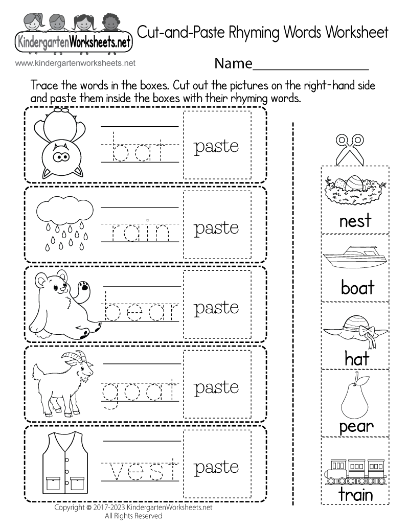 Free Printable Cut and Paste Rhyming Words Worksheet Free Printable Cut and Paste Rhyming Words Worksheet