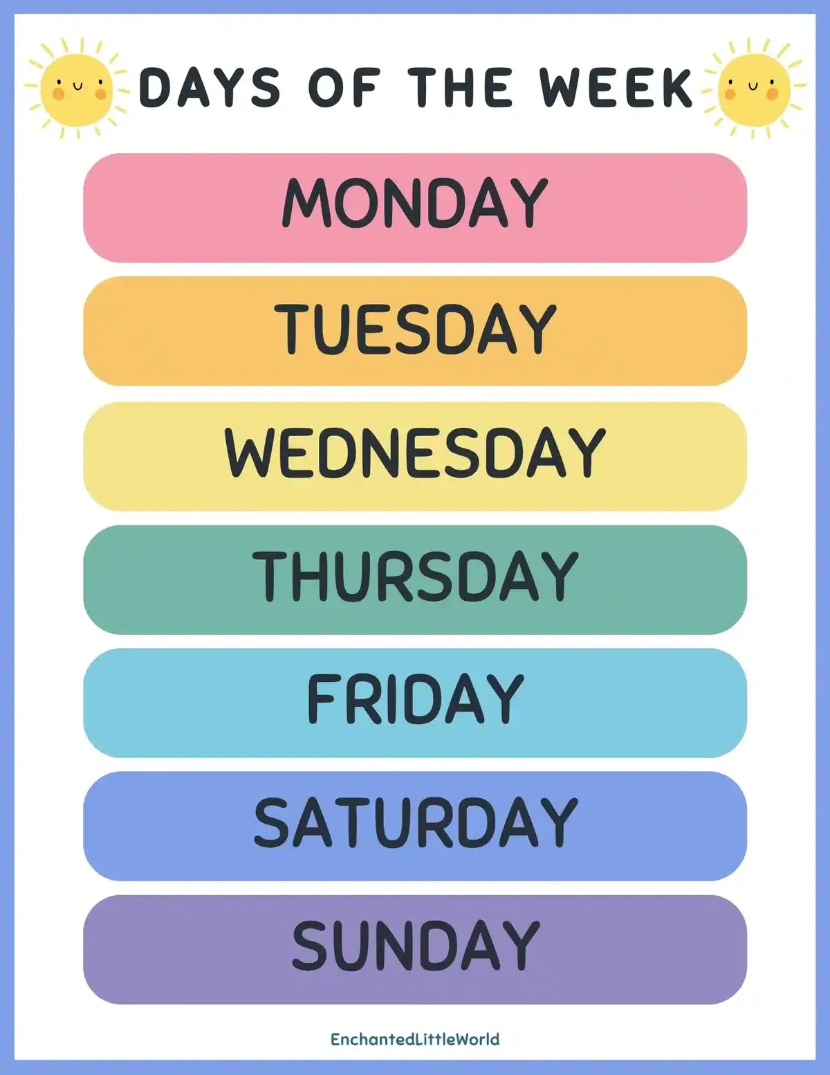 Free Printable Days Of The Week Chart Enchanted Little World Free Printable Days Of The Week Chart Enchanted Little World