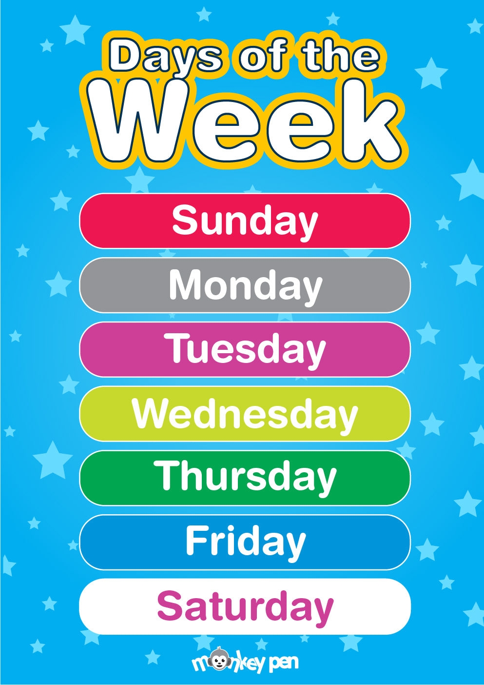 Free Printable Days Of The Week Educational Poster Monkey Pen Store Worksheets Library Free Printable Days Of The Week Educational Poster Monkey Pen Store Worksheets Library
