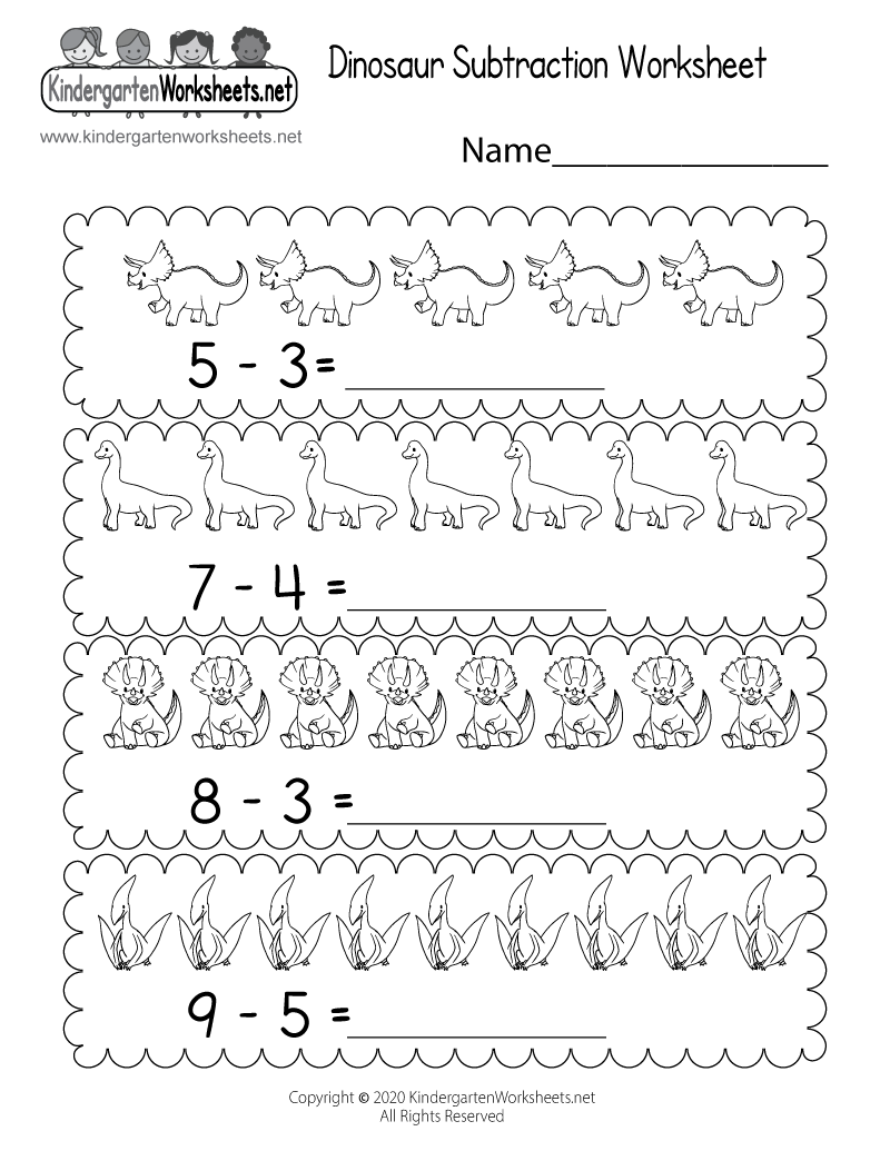 Free Printable Dinosaur Subtraction Worksheet