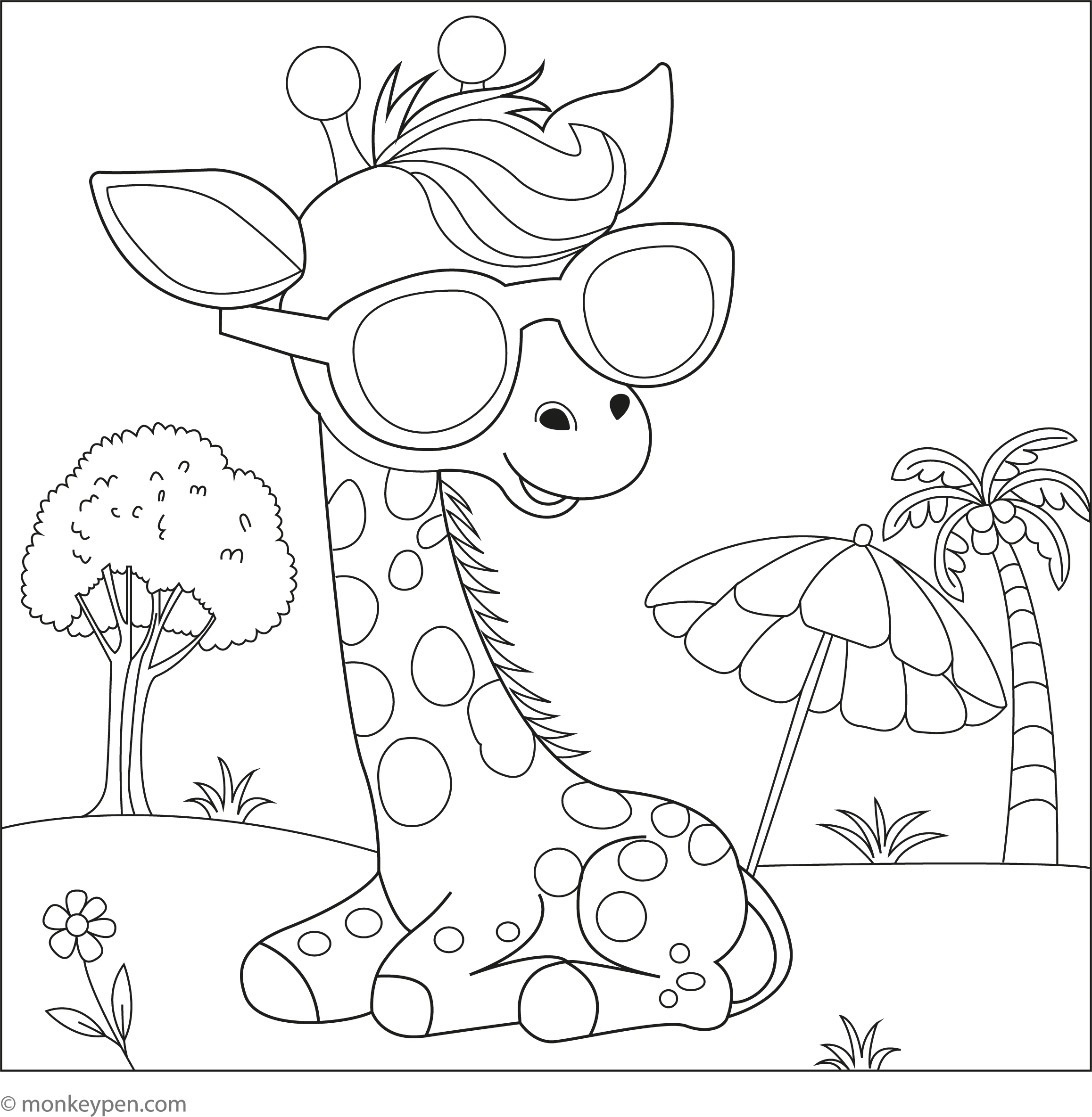 Free Printable Giraffe With Sunglasses Coloring Page For Kids