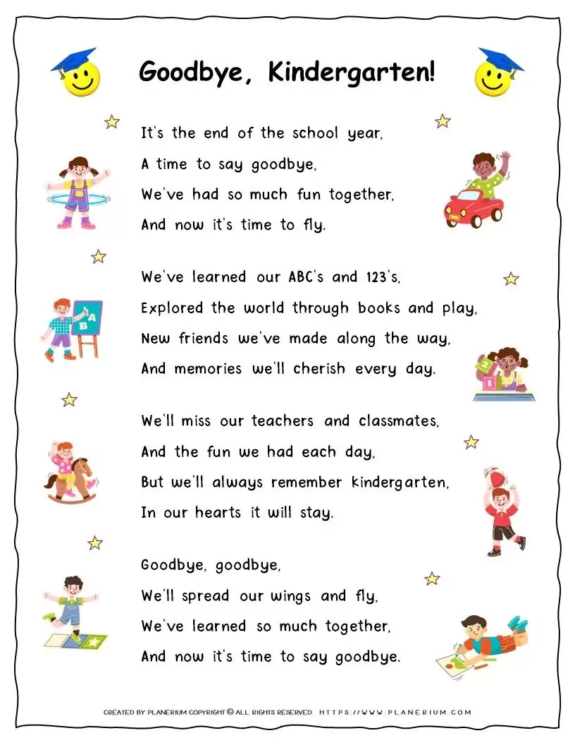 Free Printable Kindergarten End of School Year Goodbye Song Free Printable Kindergarten End of School Year Goodbye Song