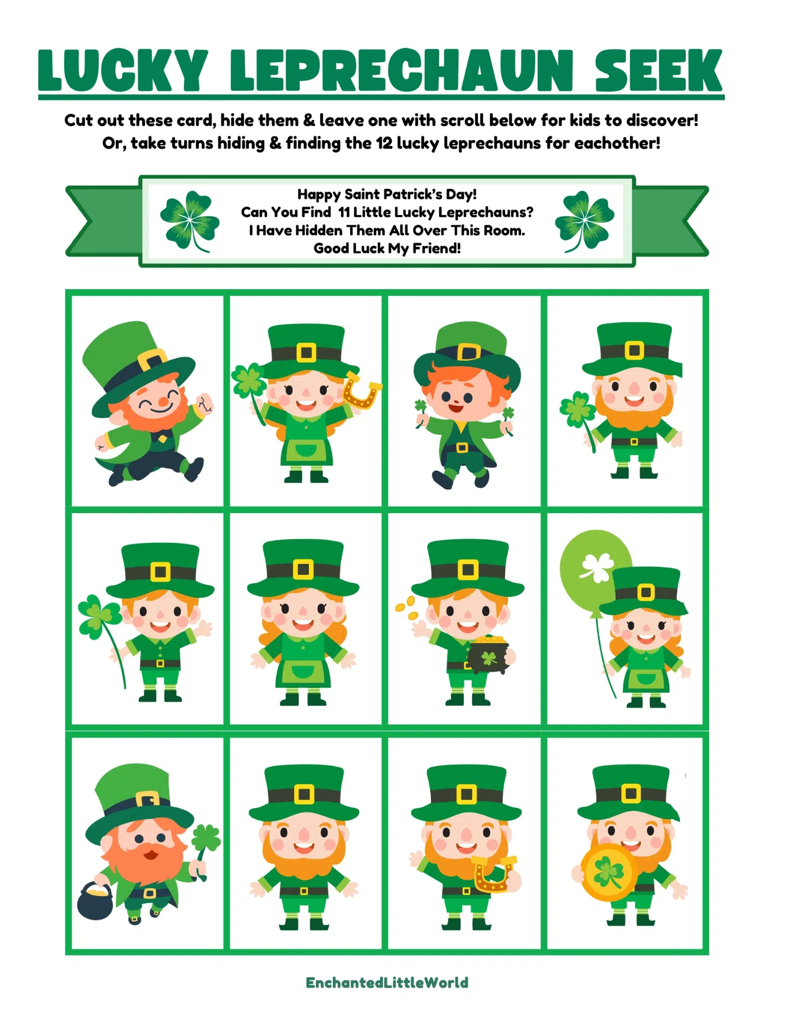 Free Printable Leprechaun Memory Game For Kids Enchanted Little World