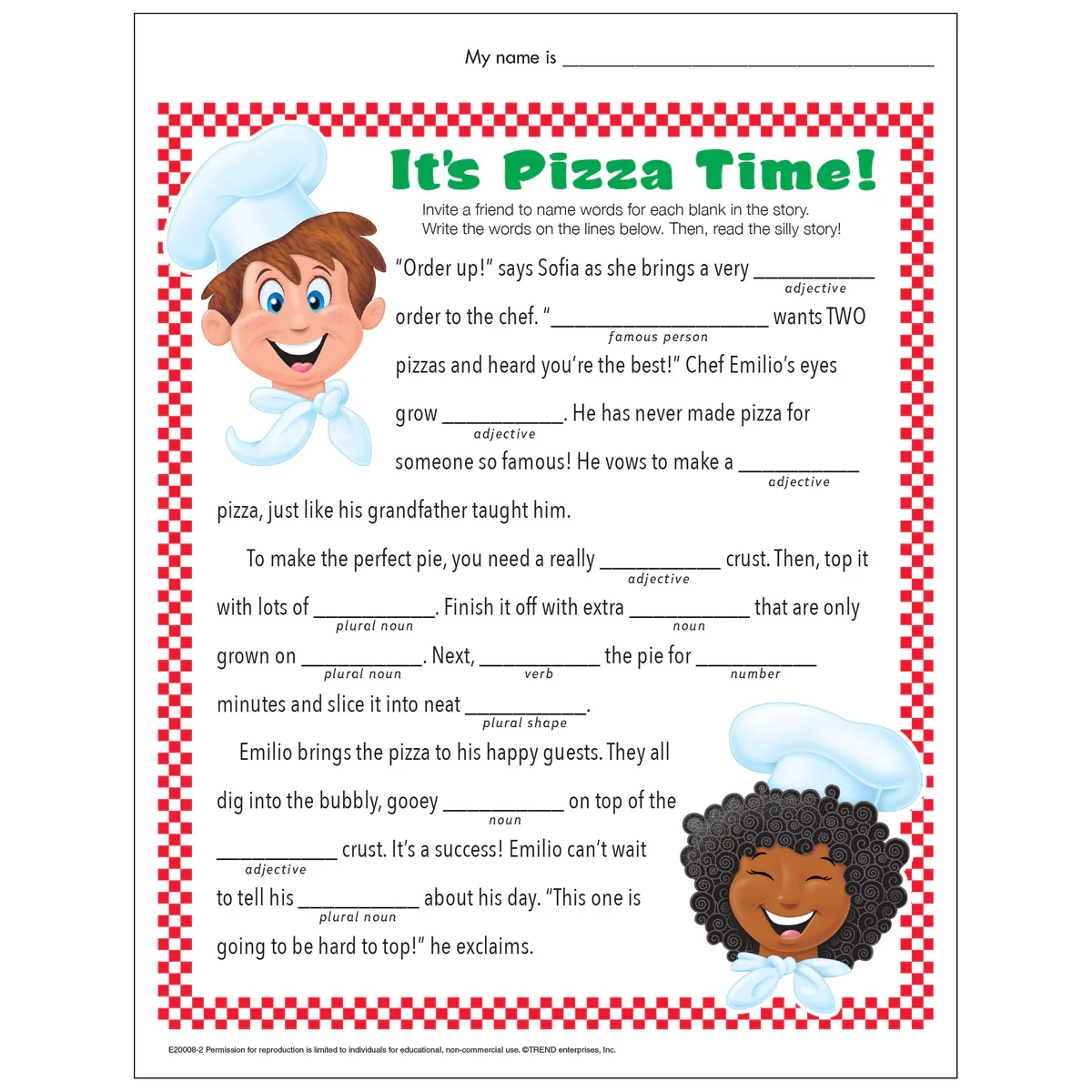 Free Printable Pizza Time Silly Story TREND Enterprises