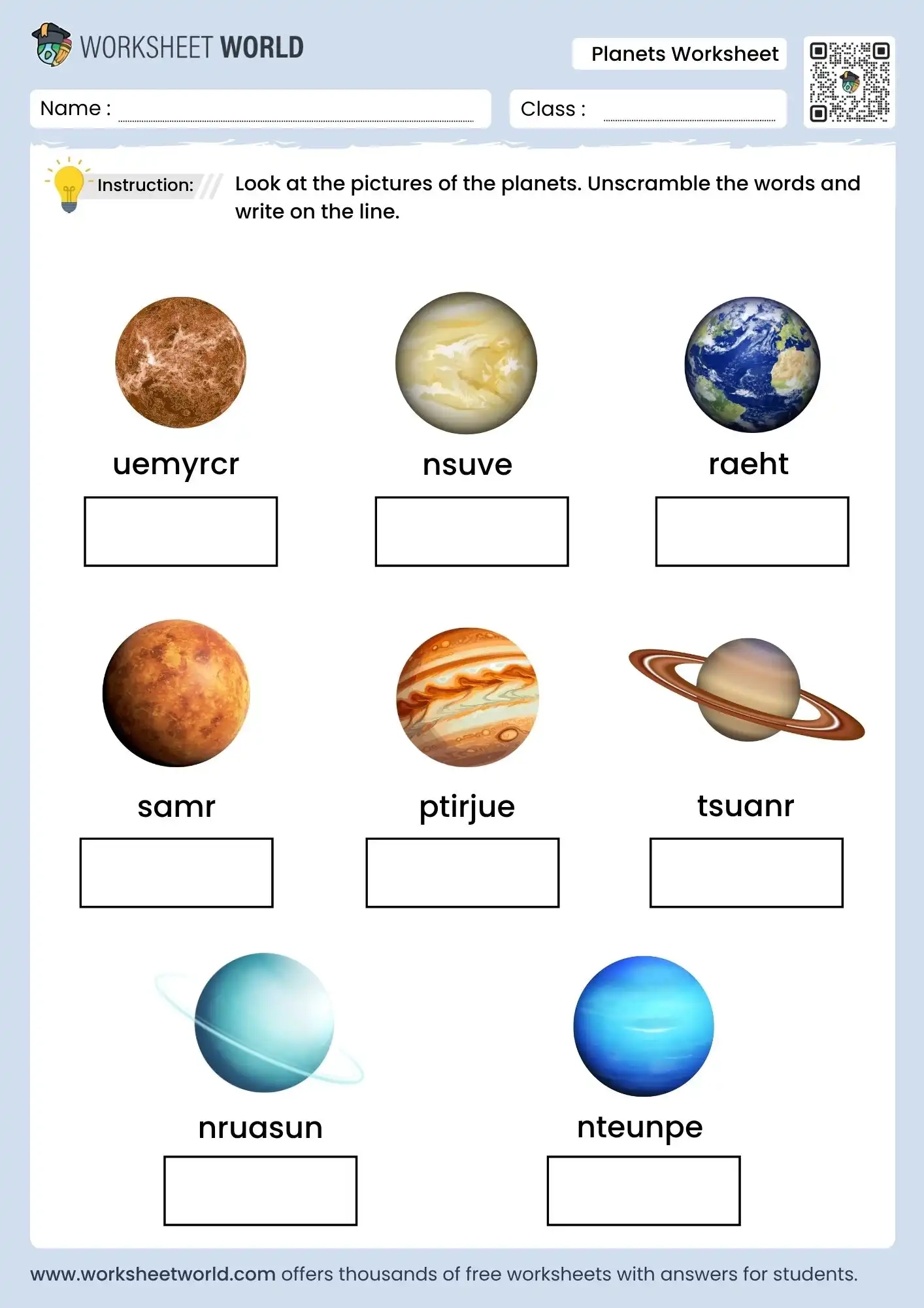 Free Printable Planets Worksheet For Grade 1 To Grade 4 Worksheet World Free Printable Planets Worksheet For Grade 1 To Grade 4 Worksheet World