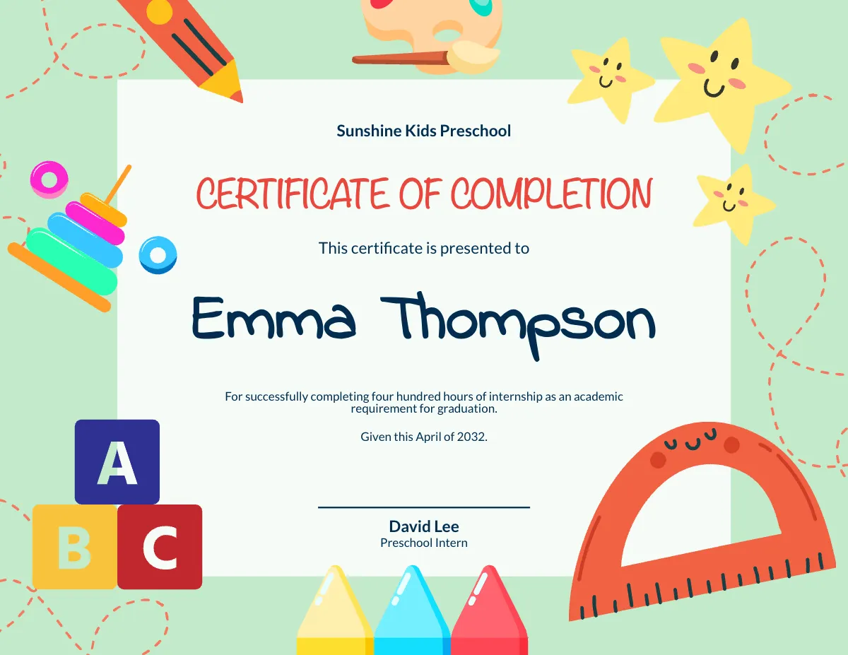 Free Printable Preschool Certificate Templates To Customize Online