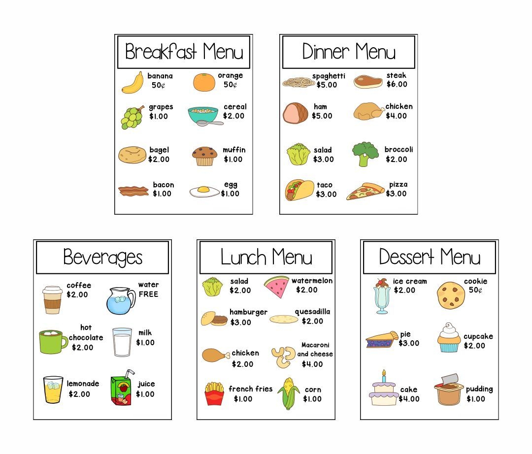 Free Printable Preschool Dramatic Play Menu Kids Play Menu Printable Kids Menu Printable Free Template Of A Menu