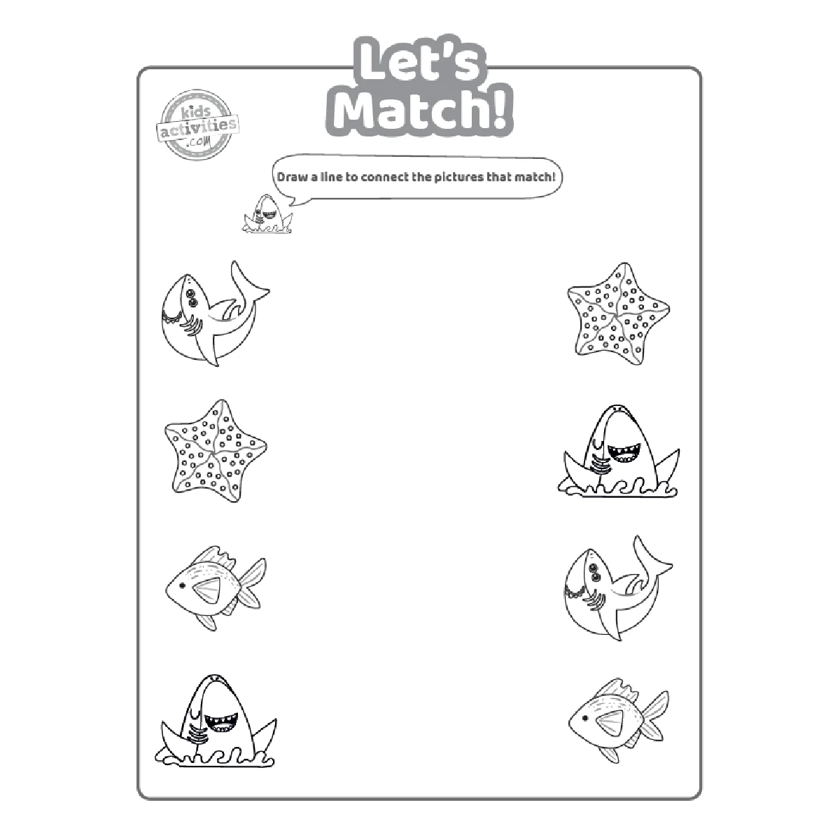 Free Printable Preschool Shark Matching Worksheet Kids Activities Blog
