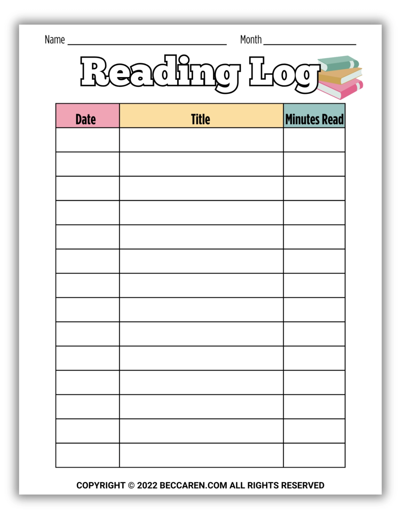 Free Printable Reading Log To Encourage Your Child To Read