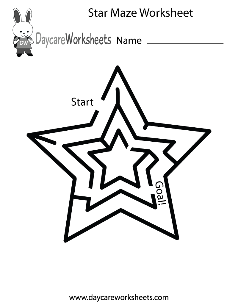 Free Printable Star Maze Worksheet For Preschool Free Printable Star Maze Worksheet For Preschool