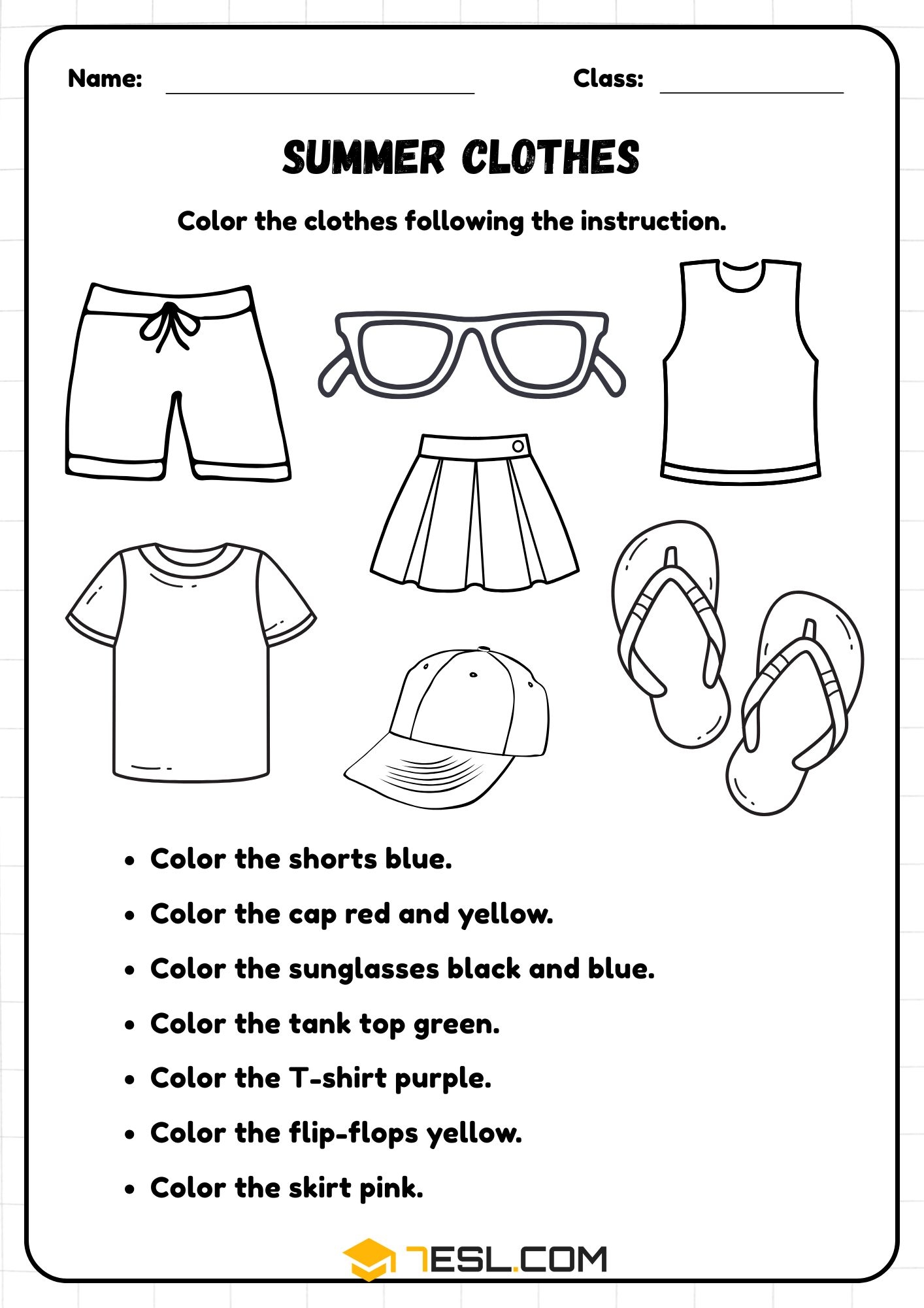 Free Printable Summer Clothes Worksheets PDF For Kids 7ESL Free Printable Summer Clothes Worksheets PDF For Kids 7ESL
