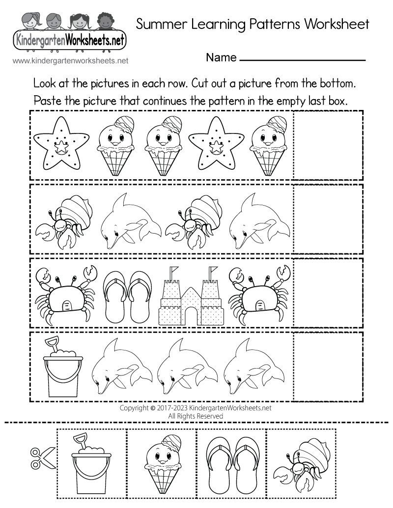 Free Printable Summer Learning Patterns Worksheet