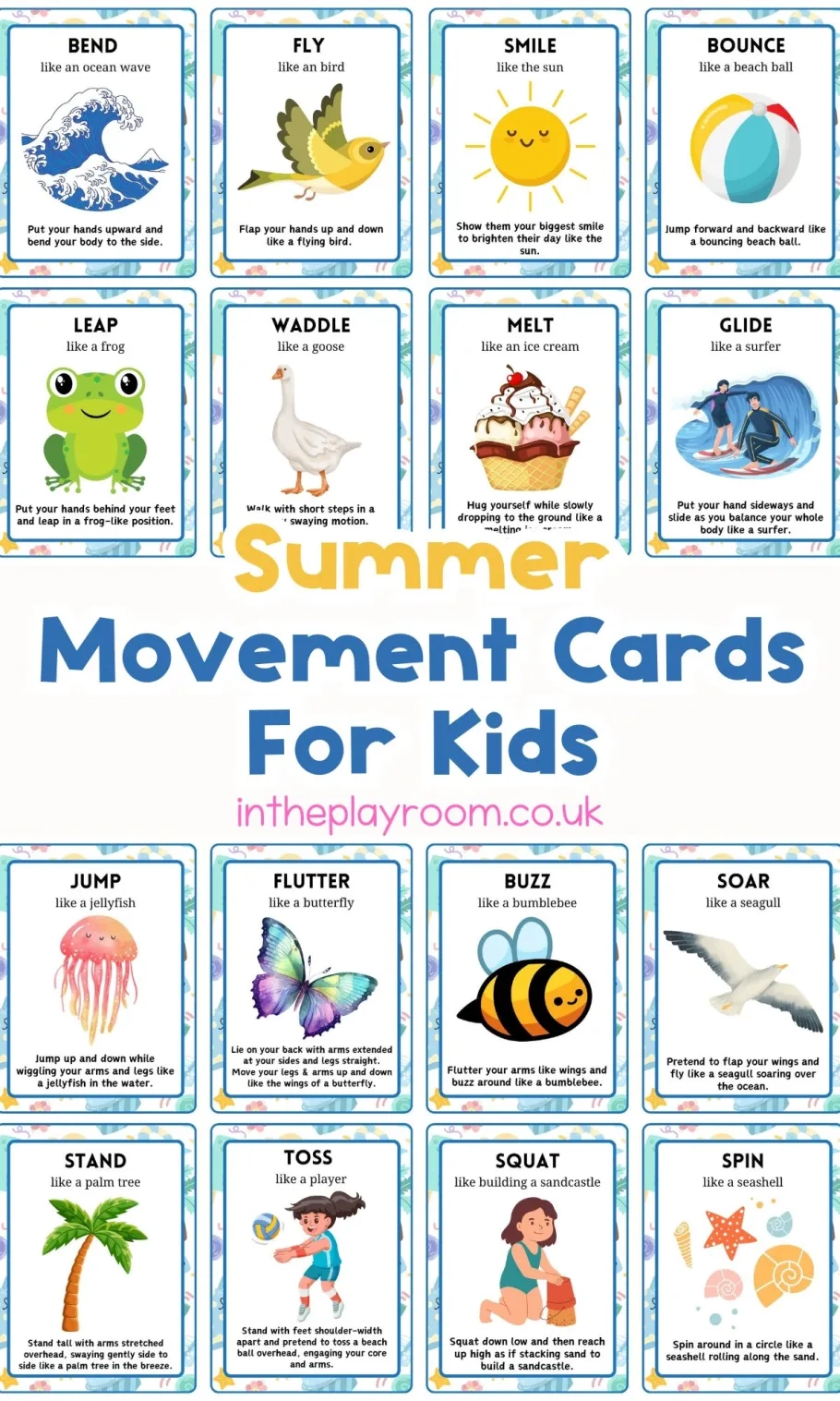 Free Printable Summer Movement Cards For Kids In The Playroom
