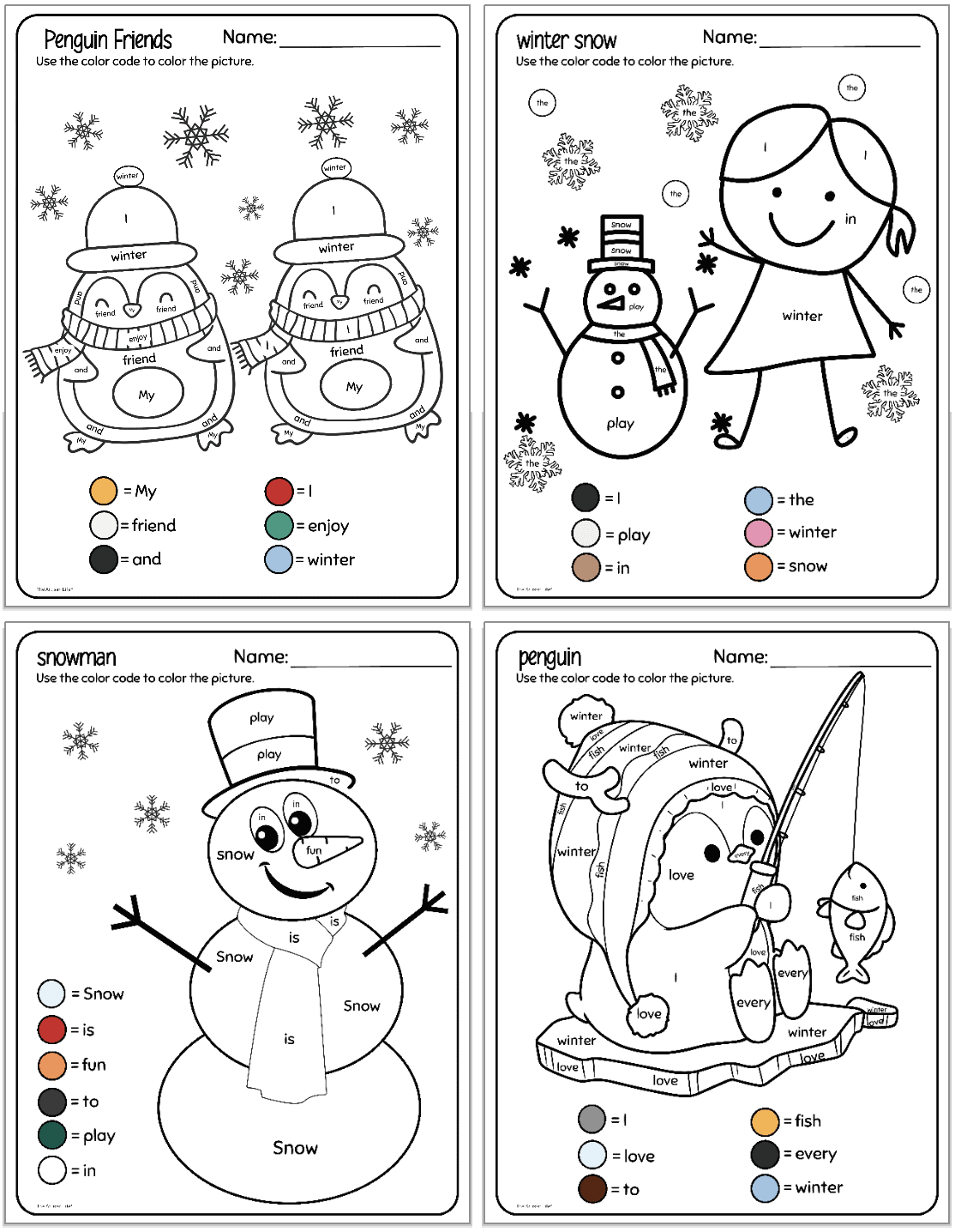 Free Printable Winter Color By Sight Word Worksheets The Artisan Life Free Printable Winter Color By Sight Word Worksheets The Artisan Life