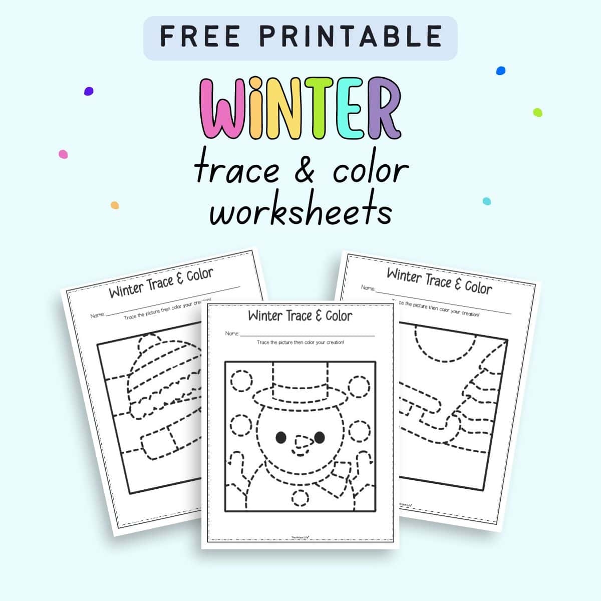 Free Printable Winter Trace Color Worksheets The Artisan Life