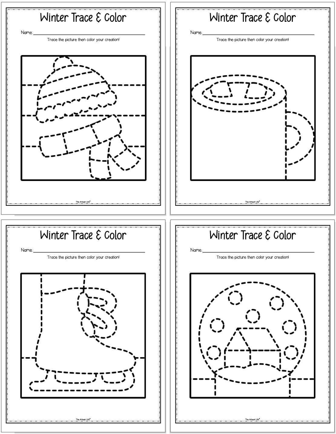 Free Printable Winter Trace Color Worksheets The Artisan Life Free Printable Winter Trace Color Worksheets The Artisan Life