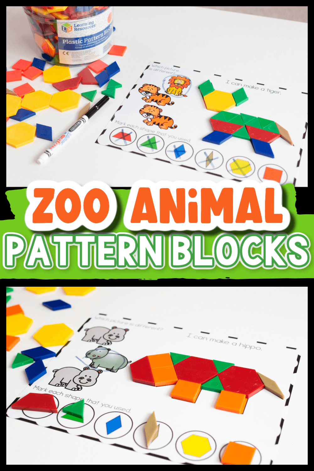 Free Printable Zoo Animal Pattern Block Activity For Kids