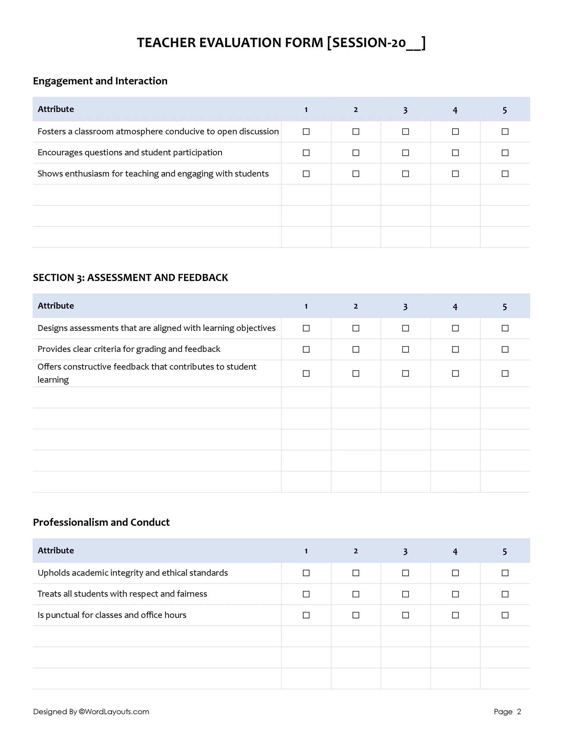 Free Teacher Evaluation Form Editable WordLayouts Free Teacher Evaluation Form Editable WordLayouts