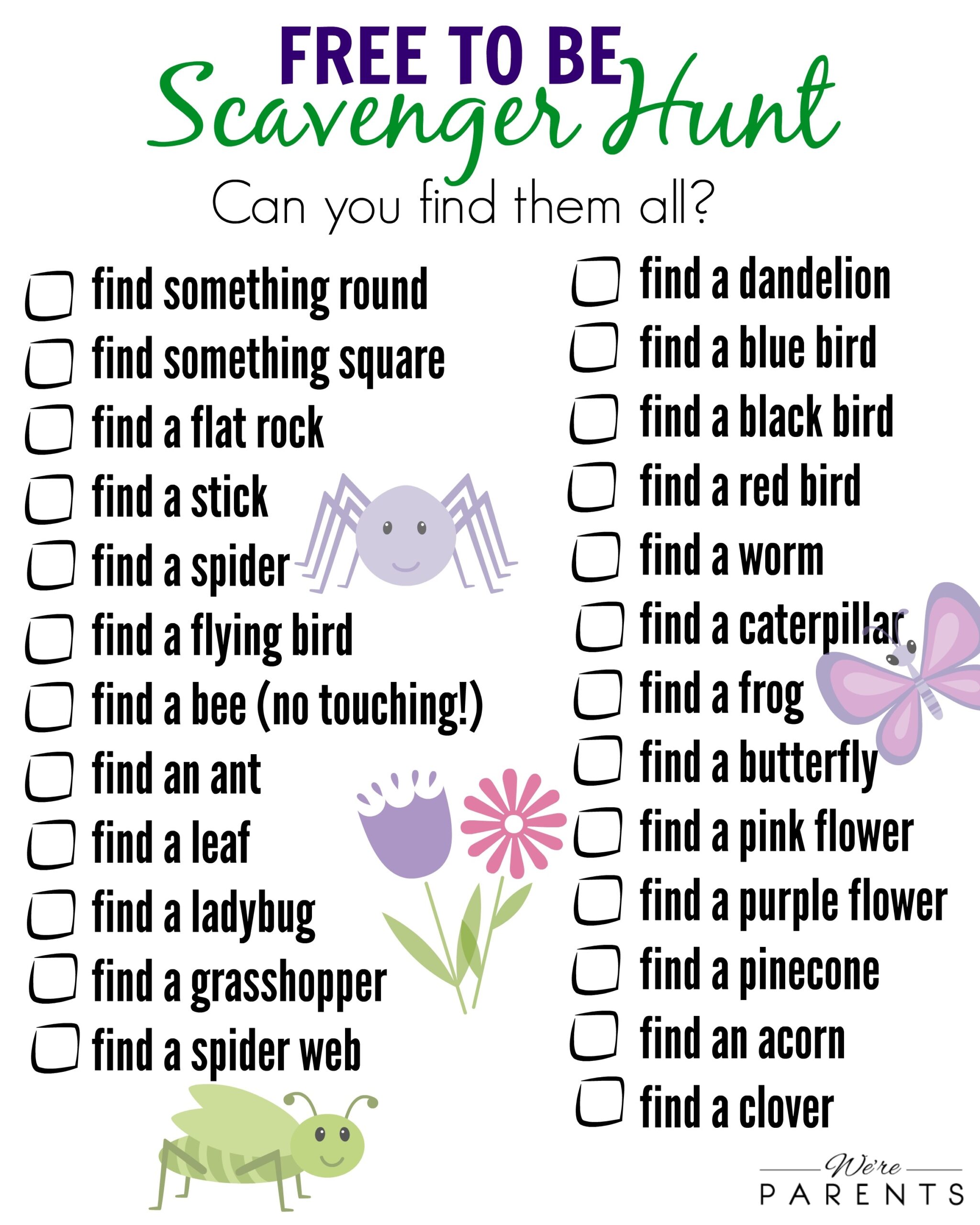 Free To Be Scavenger Hunt Printable We re Parents
