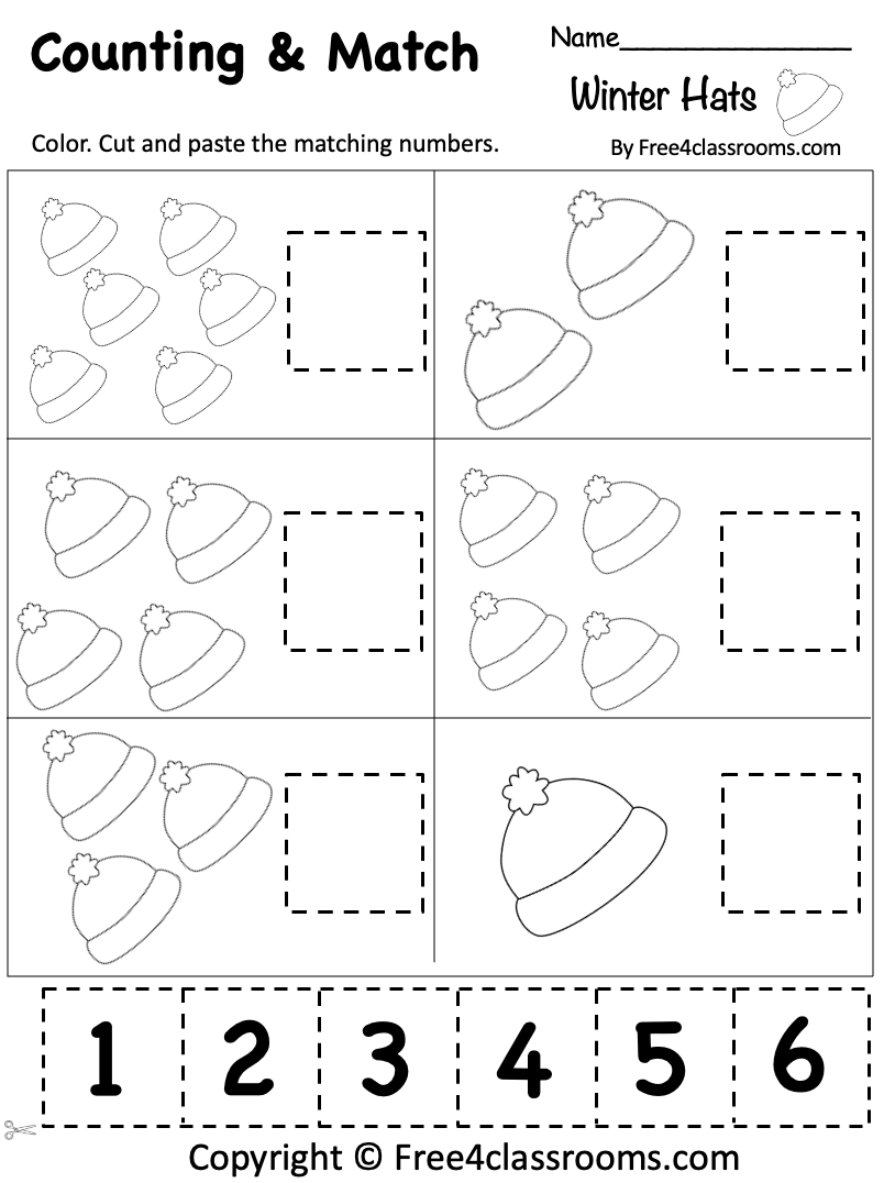 Free Winter Worksheet Counting And Match For Kindergarten Free Winter Worksheet Counting And Match For Kindergarten