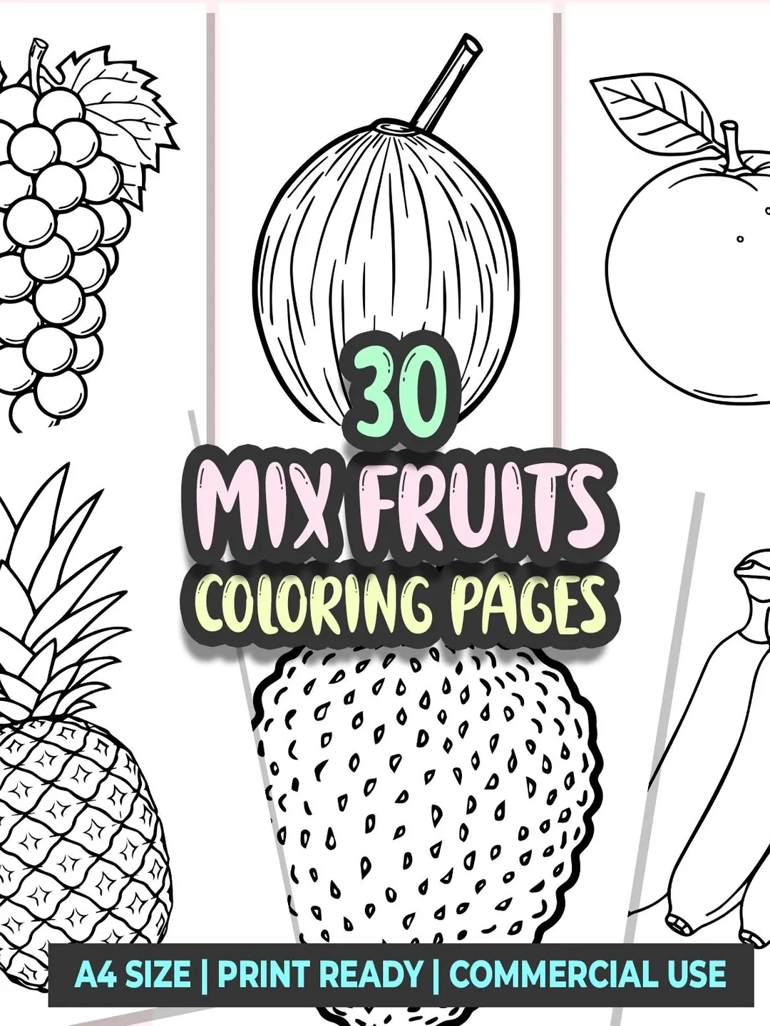 Fruit Coloring Pages For Kids Printable Coloring Sheets Toddler Coloring Book Preschool Activity A4 Fruit Worksheet 30 Pages