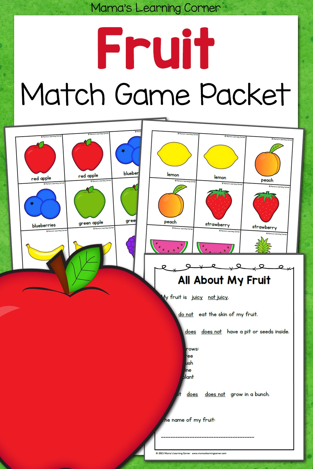 Fruit Matching Game Printable Free Preschool Match Game Cards Mamas Learning Corner