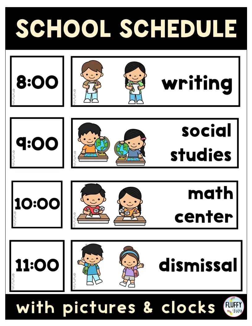 Fun 40 Classroom Schedule Cards With Pictures For Kids FluffyTots