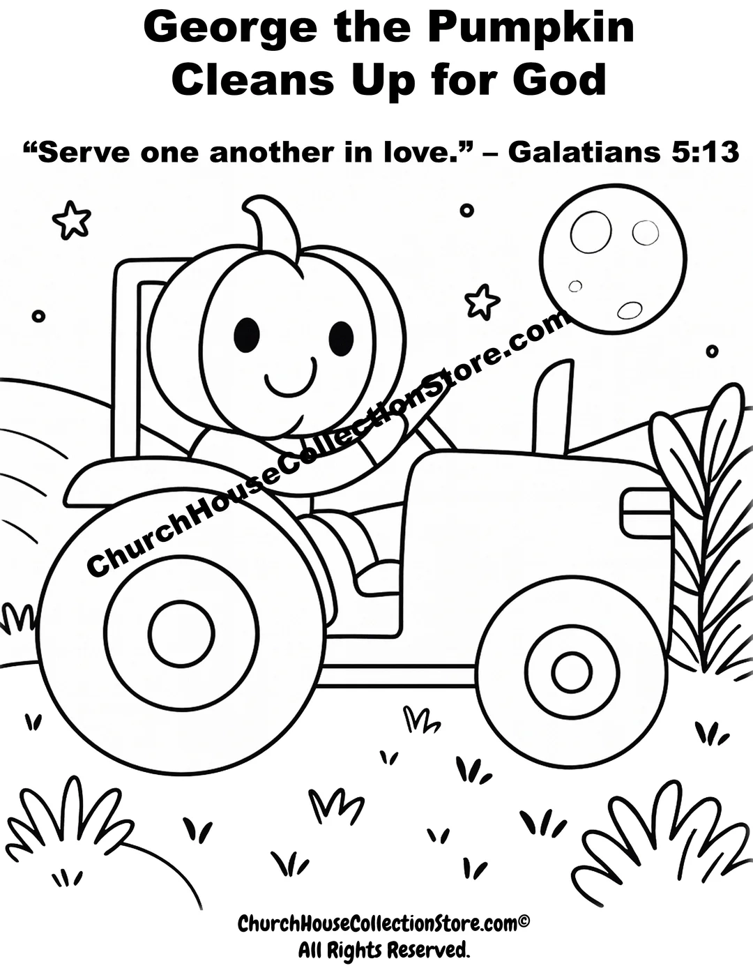 George The Pumpkin Tractor Coloring Page Printable Church House Collection Store