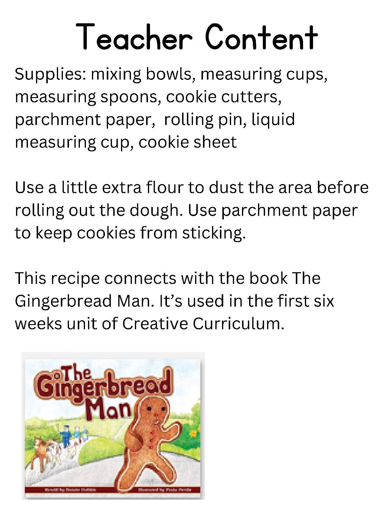 Gingerbread Man Cookie Recipe Preschool Visual Used With First Six Weeks In CC
