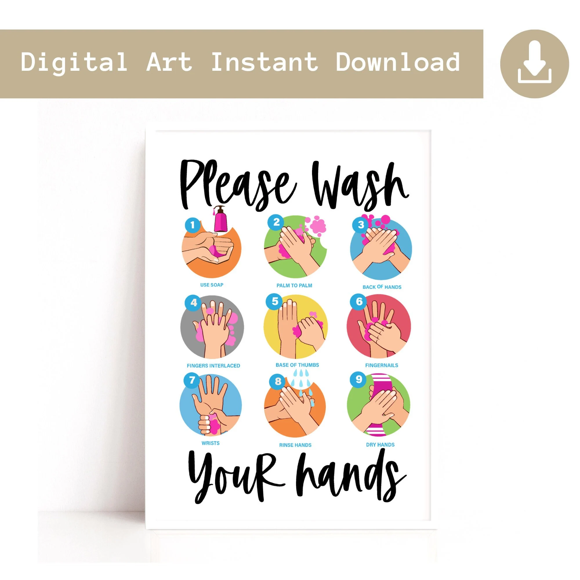 Hand Wash Poster Bathroom Sign digital Download Etsy