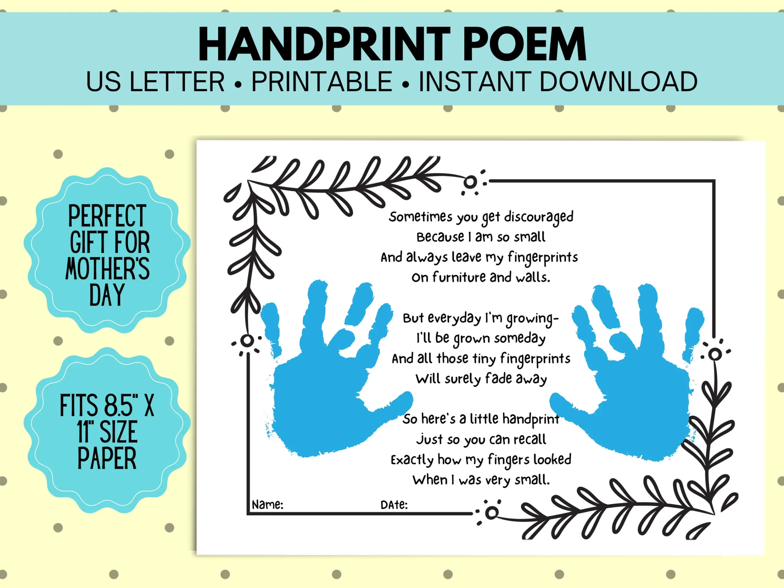 Handprint Poem Mother s Day Printable Handprint Craft Card From Child Etsy Israel
