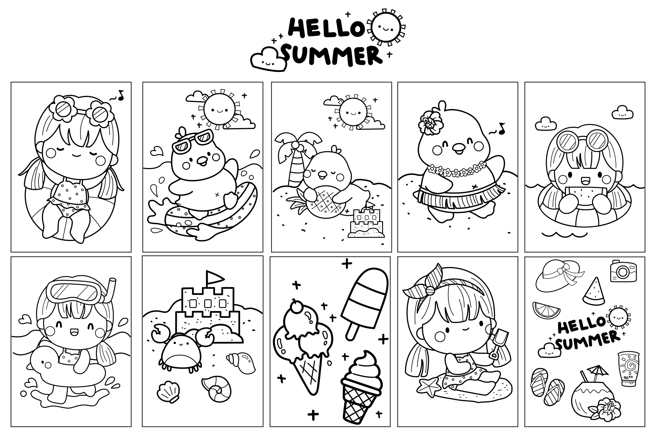 Hello Summer Coloring Pages Books Inkleystudio